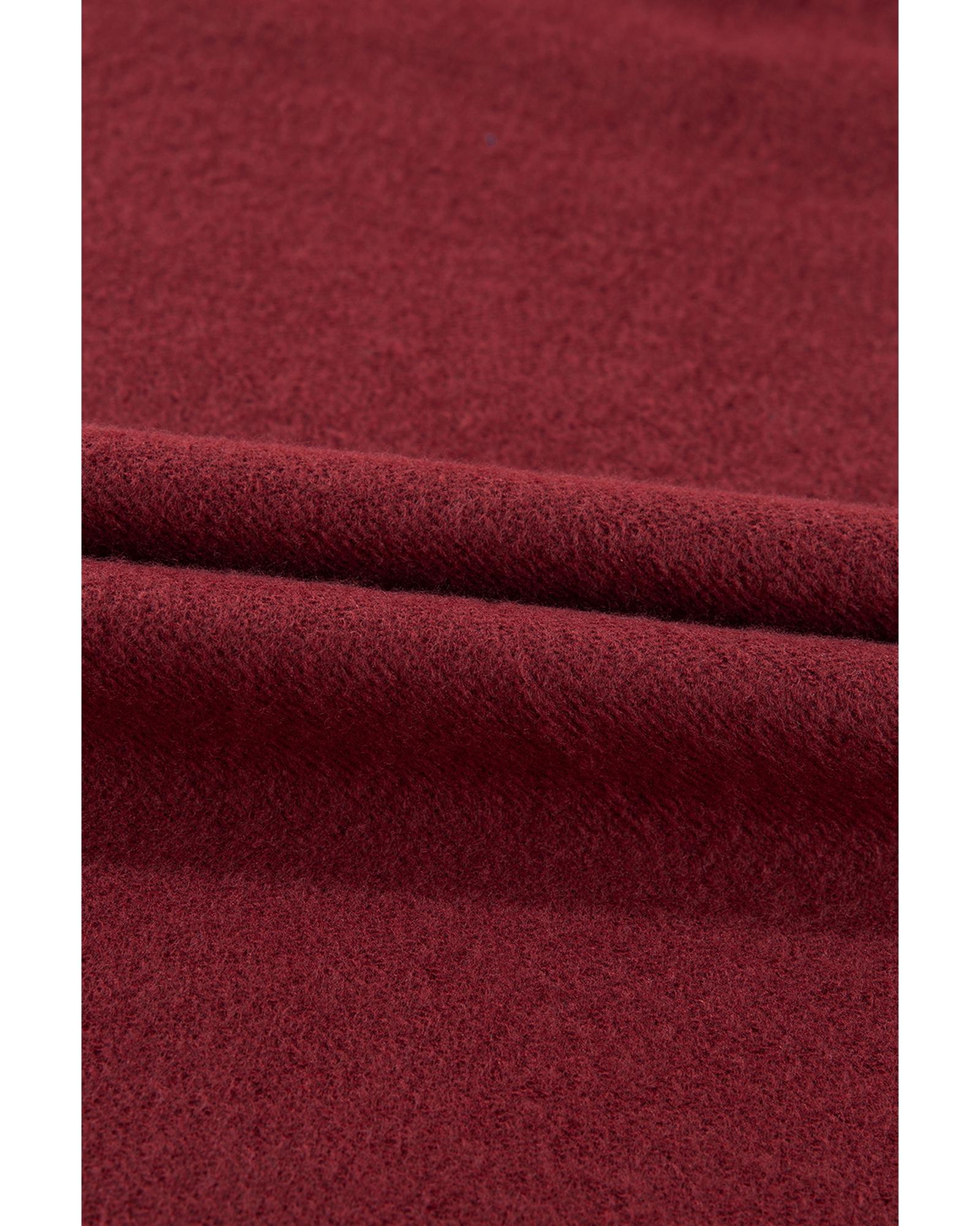 Burgundy Solid Fleece Lined Drop Shoulder Terry Sweatshirt - Image 8