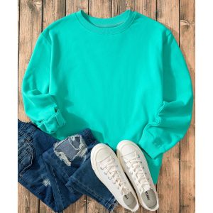 Aruba Blue Solid Fleece Lined Drop Shoulder Terry Sweatshirt