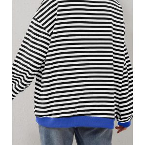 Black Stripe Oversized Contrast Trim Pullover Sweatshirt