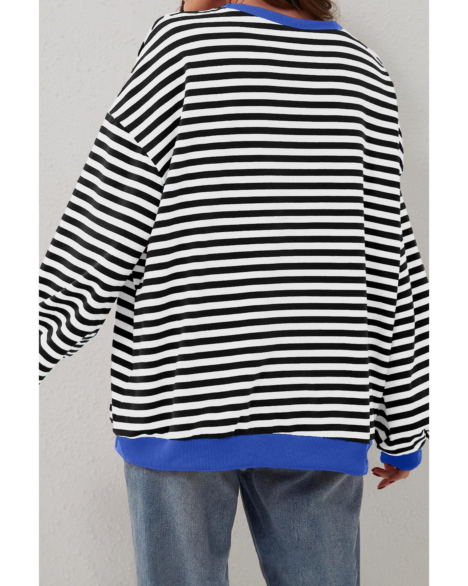 Black Stripe Oversized Contrast Trim Pullover Sweatshirt