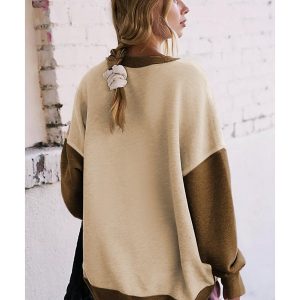 Apricot Color Block Thumbhole Sleeve Drop Shoulder Sweatshirt
