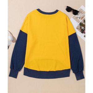 Yellow Color Block Thumbhole Sleeve Drop Shoulder Sweatshirt