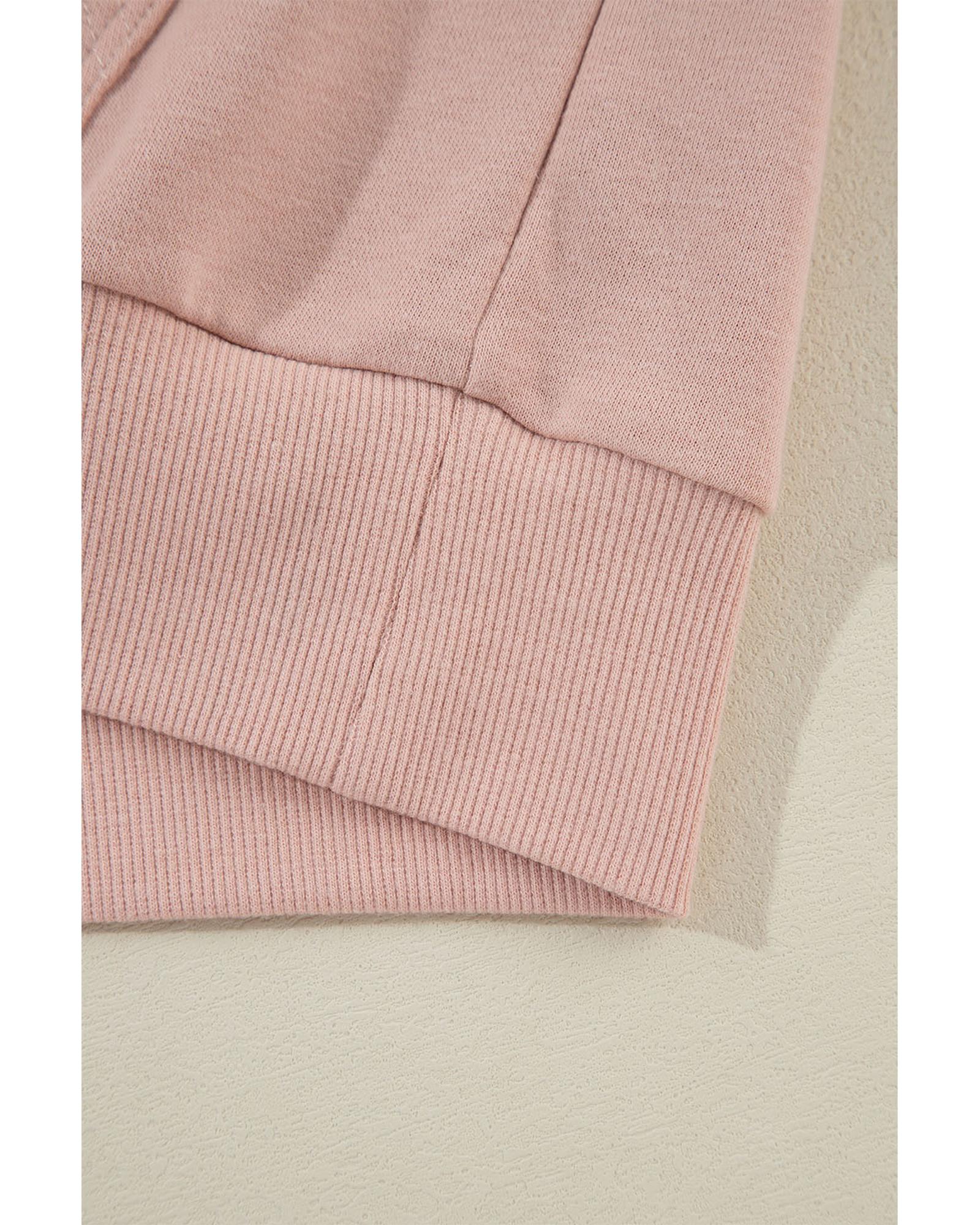 Fushia Solid Color Rivet Stud Raglan Sleeve Hoodie with Pocket - Image 6