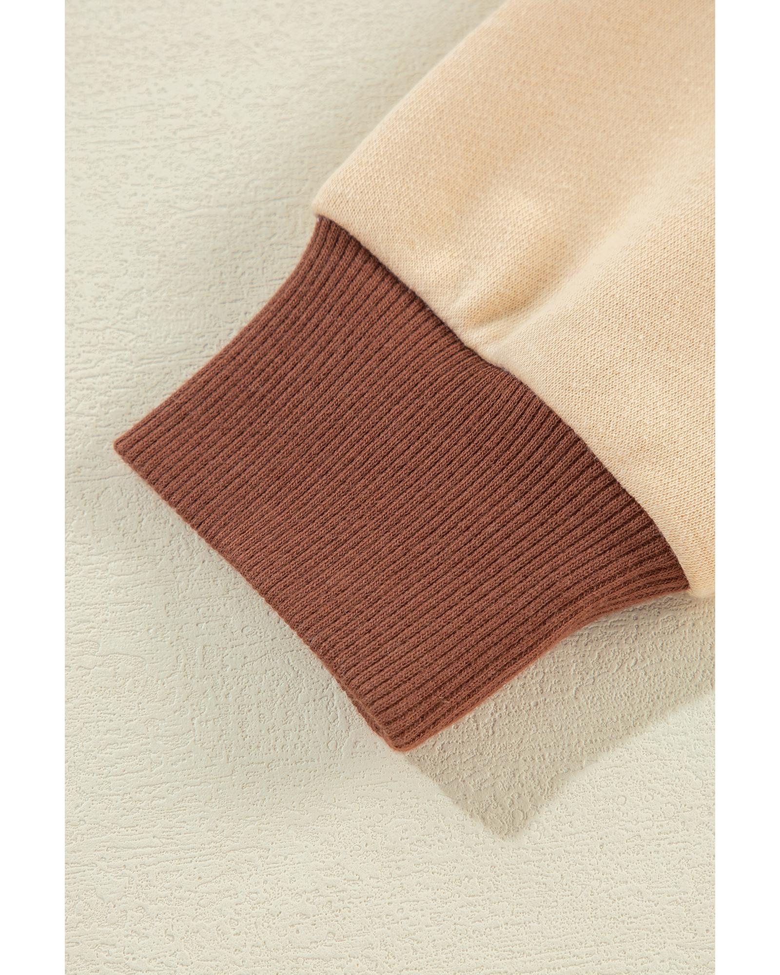 Light French Beige Striped Colorblock Patchwork Collar Sweatshirt - Image 2