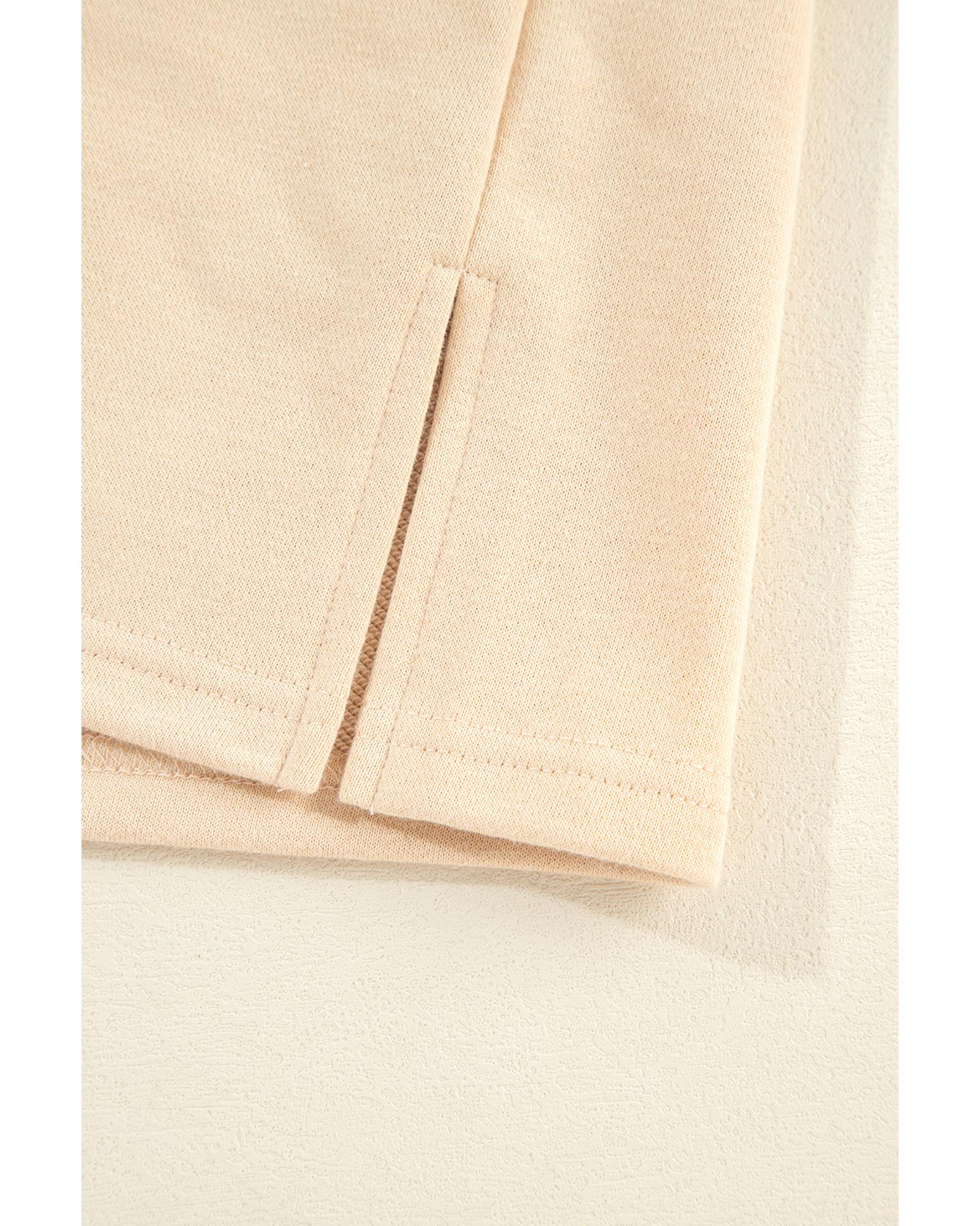 Light French Beige Striped Colorblock Patchwork Collar Sweatshirt - Image 4