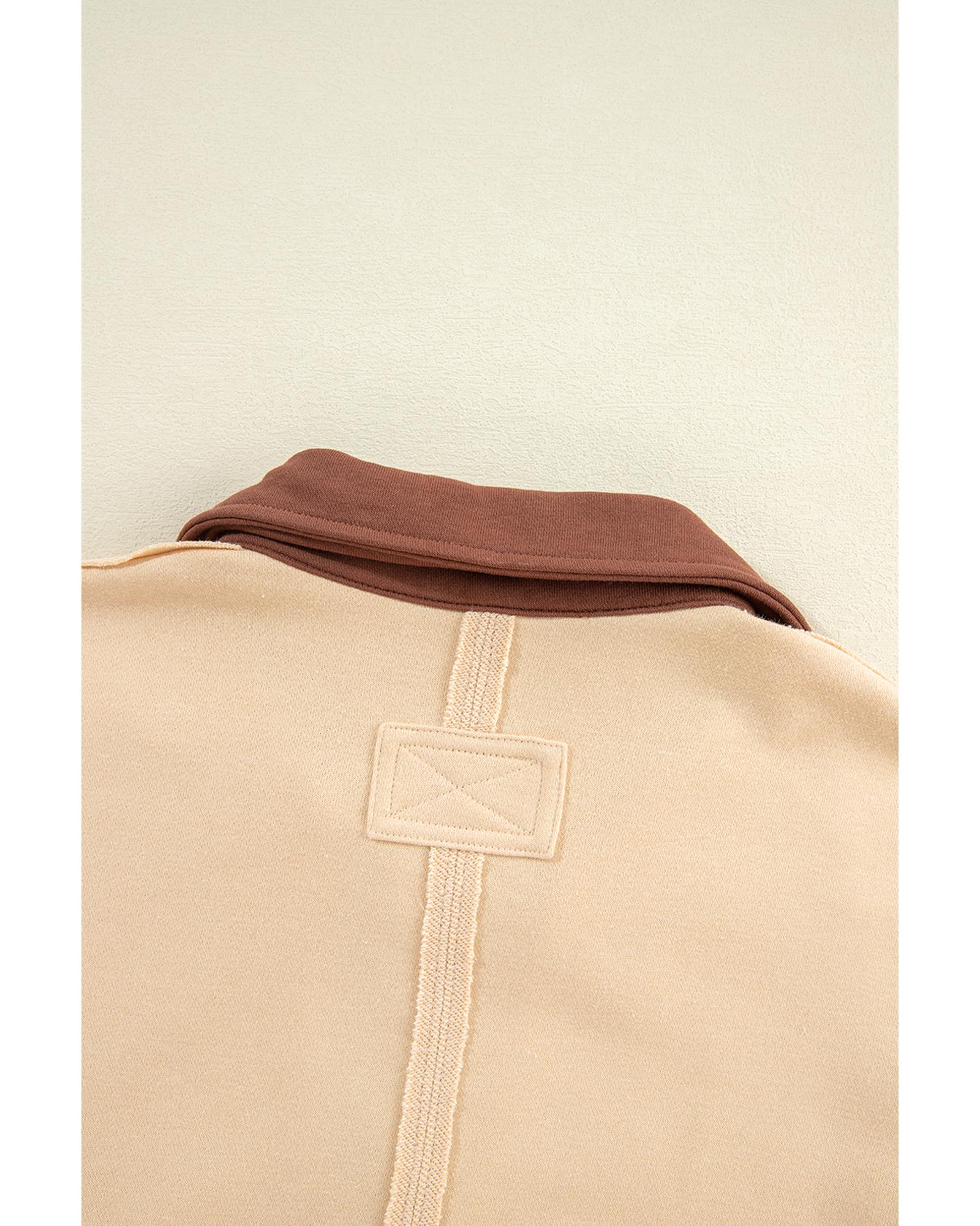 Light French Beige Striped Colorblock Patchwork Collar Sweatshirt - Image 5