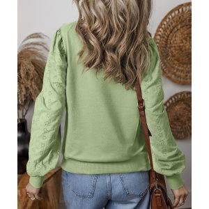 Mist Green Solid Patchwork Sleeve Round Neck Sweatshirt