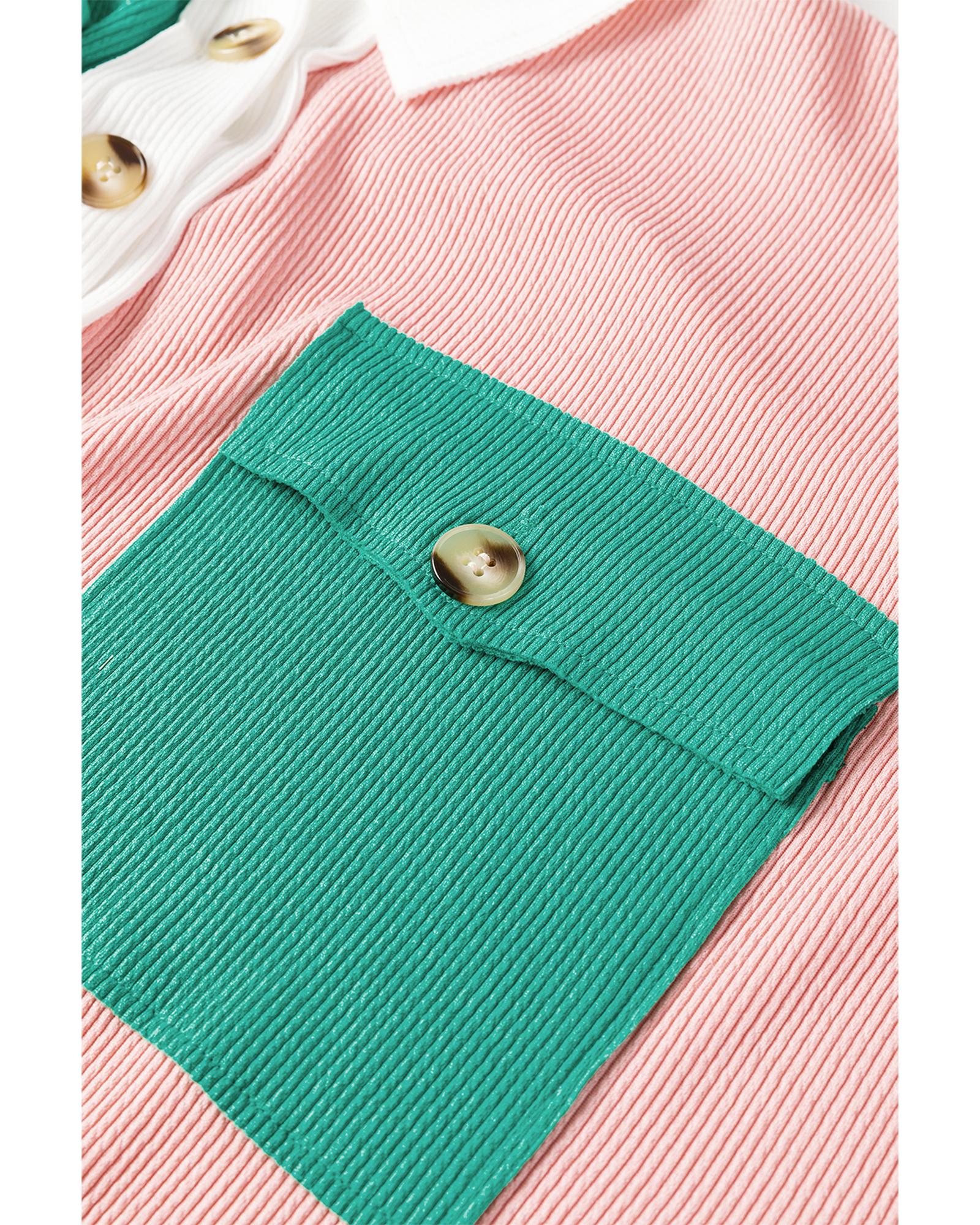 Pink Colorblock Ribbed Collared Oversized Sweatshirt - Image 5