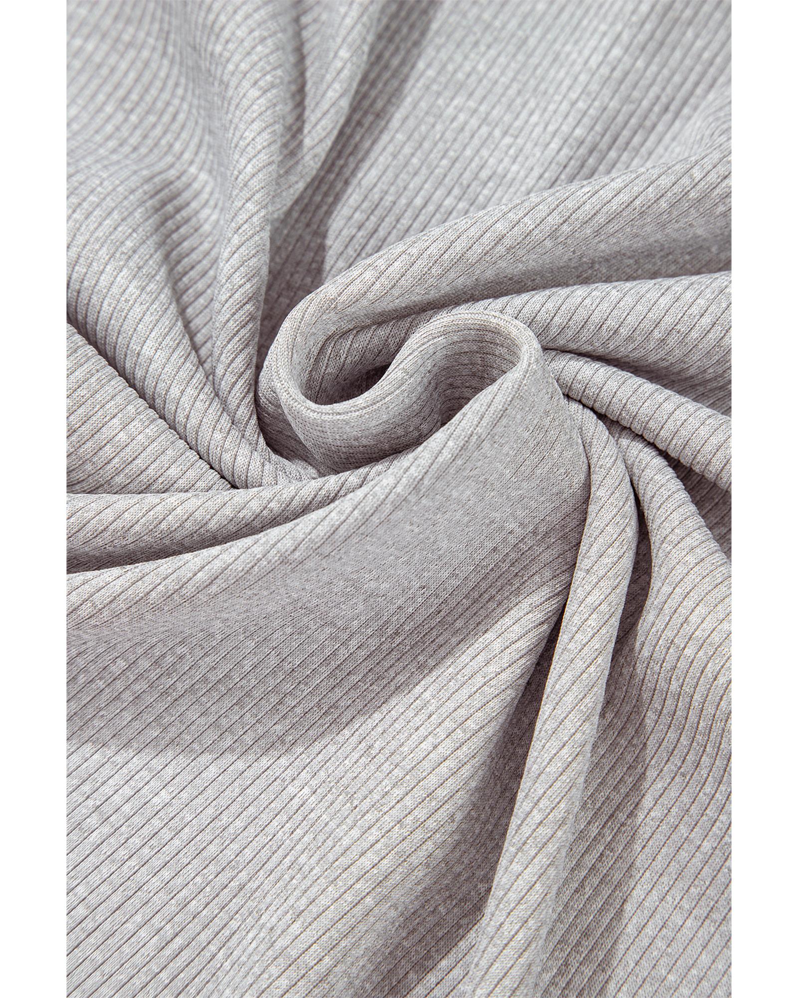 Gray Colorblock Ribbed Collared Oversized Sweatshirt - Image 4