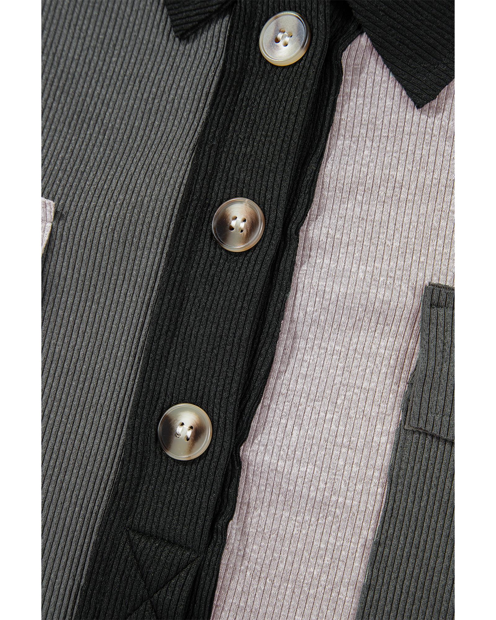 Gray Colorblock Ribbed Collared Oversized Sweatshirt - Image 5