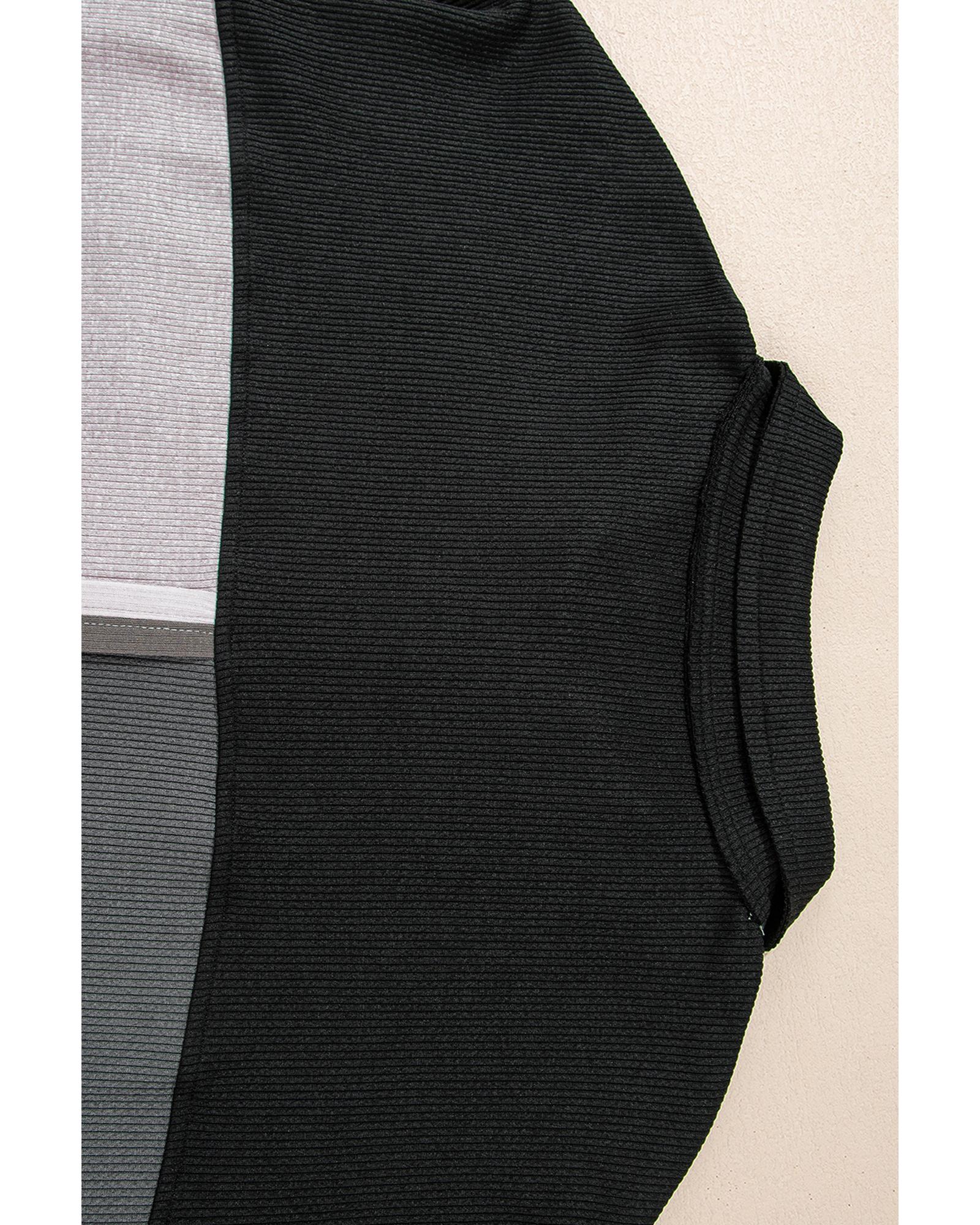 Gray Colorblock Ribbed Collared Oversized Sweatshirt - Image 8