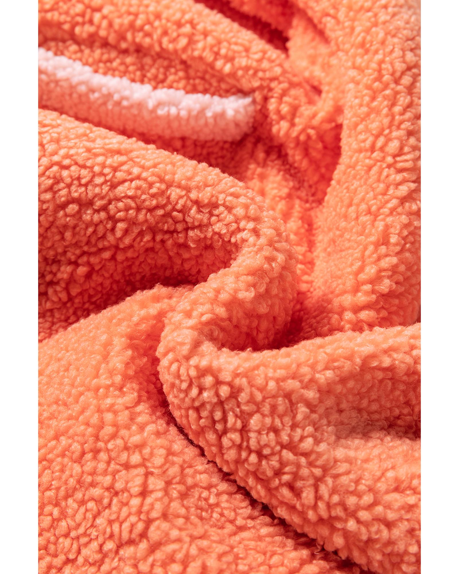 Orange Colorblock Half Zipper Stand Neck Sherpa Sweatshirt - Image 5