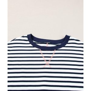 White Stripe Color Block Exposed Seam Loose Fit Sweatshirt