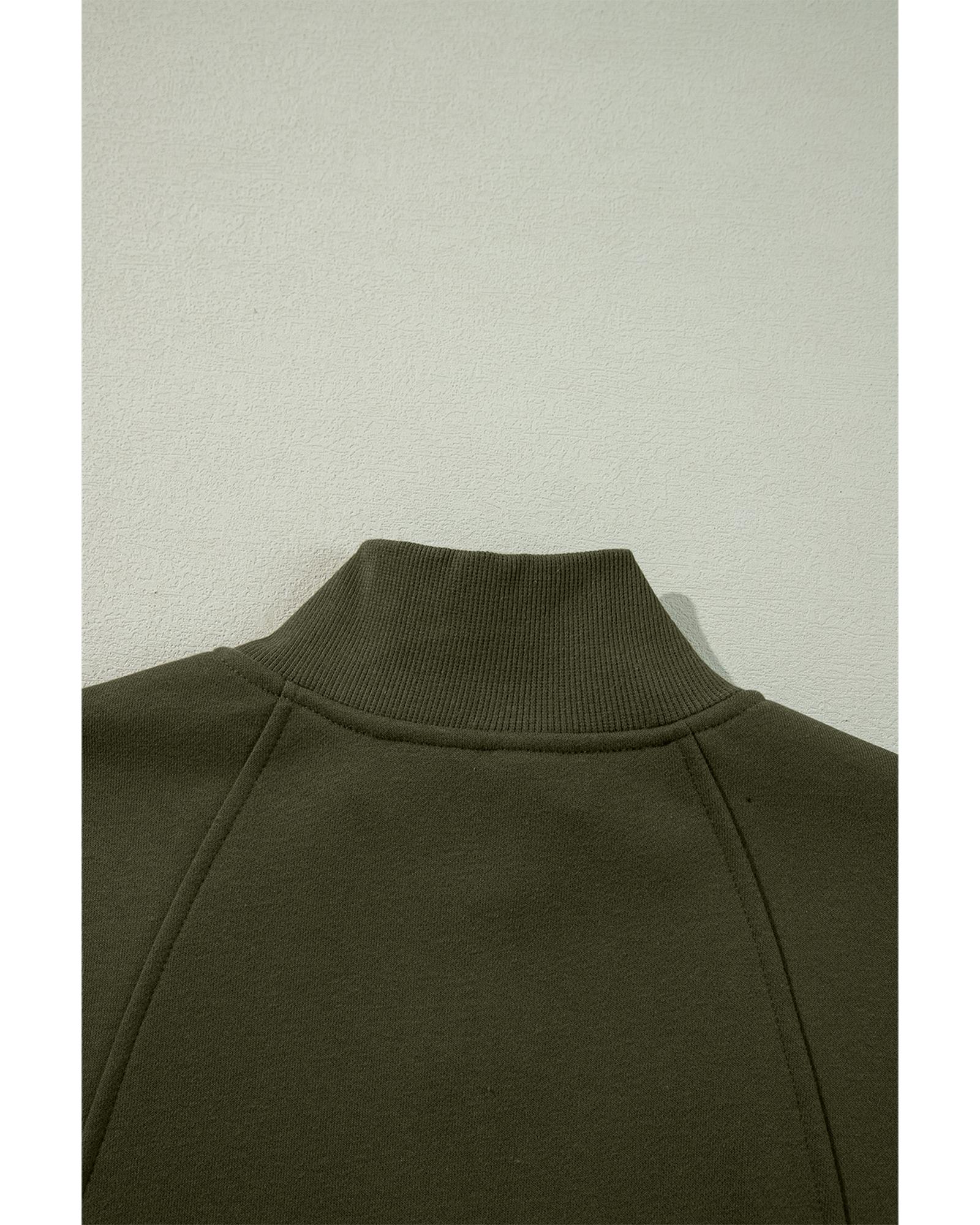 Jungle Green Zipped Neck Pullover Drop Shoulder Sweatshirt - Image 5