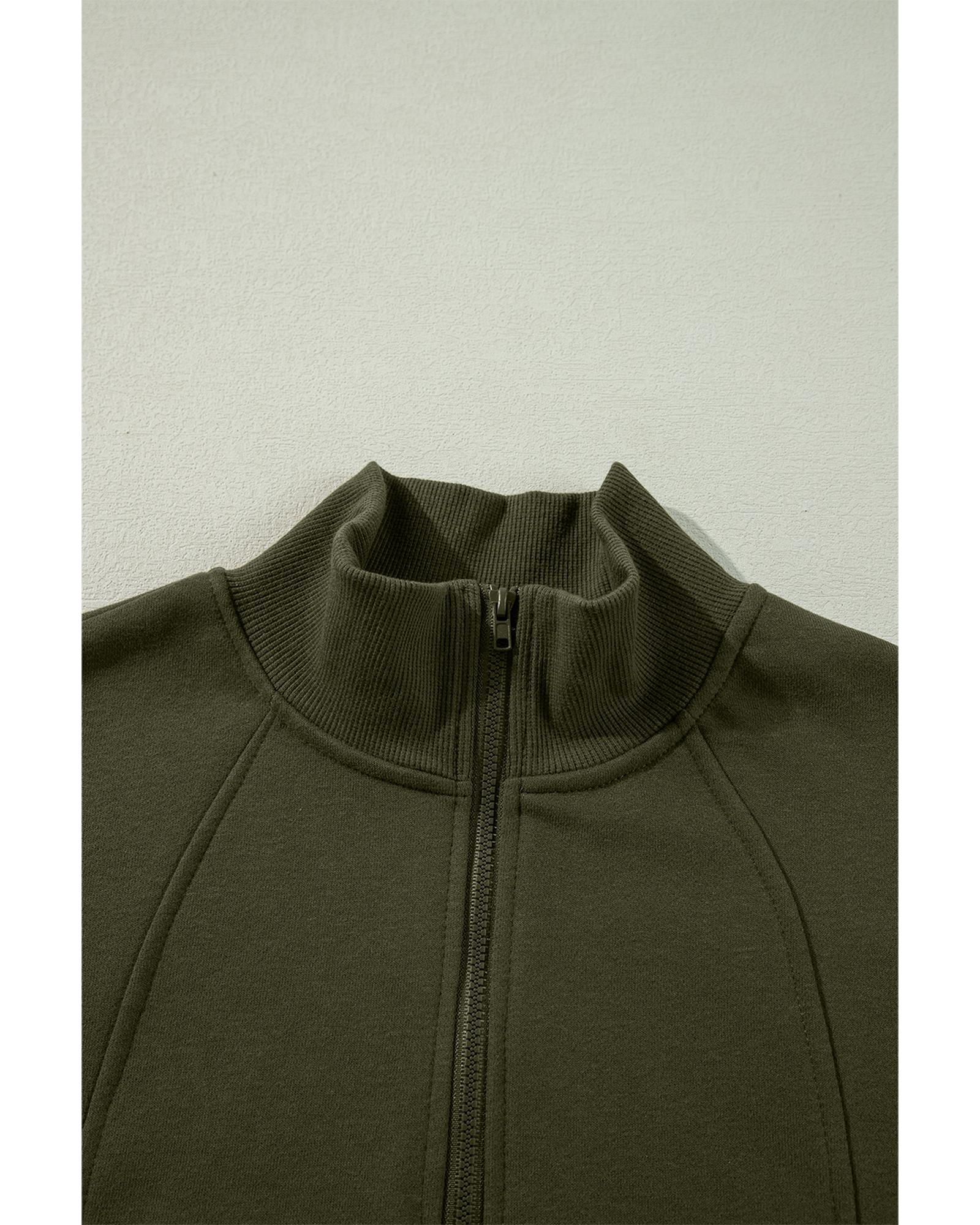 Jungle Green Zipped Neck Pullover Drop Shoulder Sweatshirt - Image 8