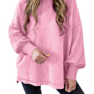 Strawberry Pink Mineral Wash Drop Shoulder Pullover Sweatshirt