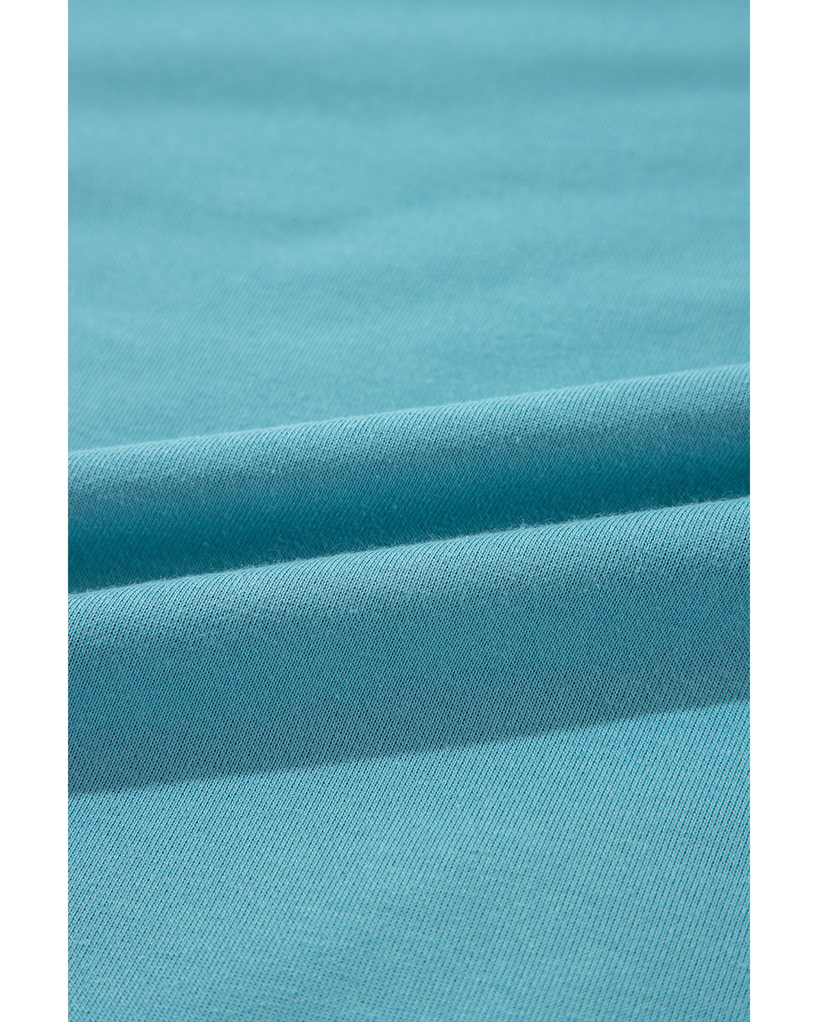 Light Blue Colorblock Patchwork Crew Neck Loose Sweatshirt - Image 4