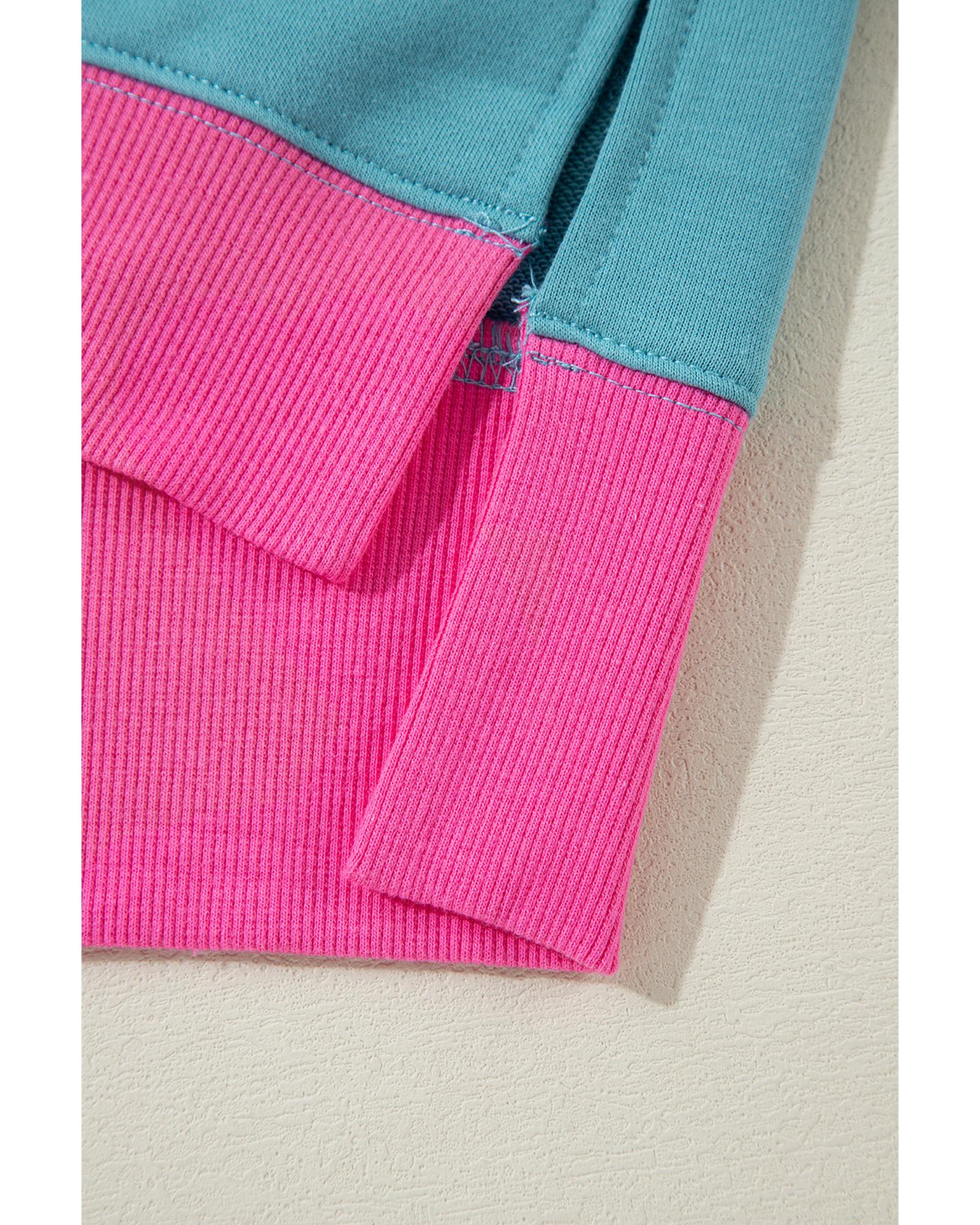 Light Blue Colorblock Patchwork Crew Neck Loose Sweatshirt - Image 6