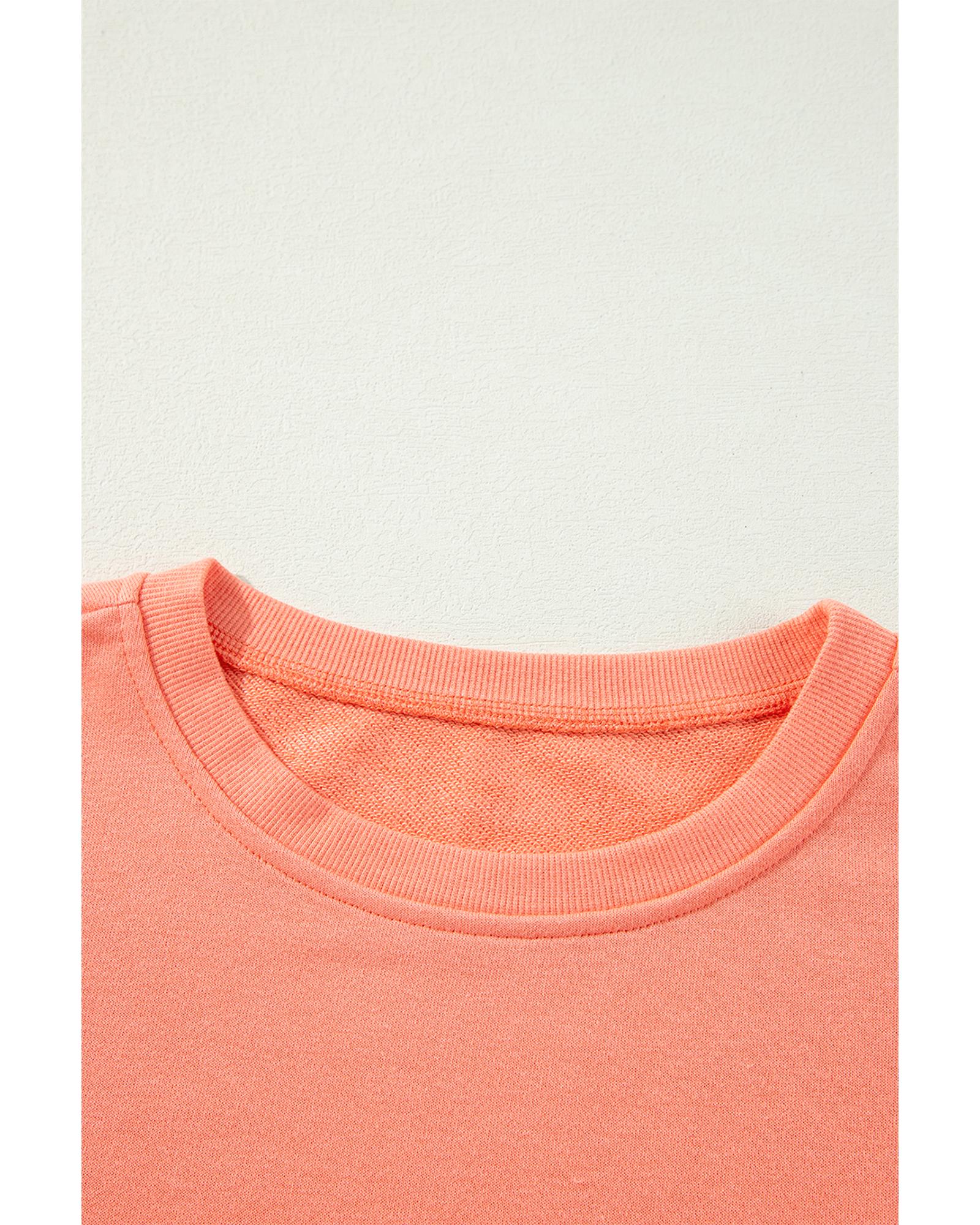 Flamingo Rainbow Striped Sleeve Crew Neck Loose Sweatshirt - Image 2