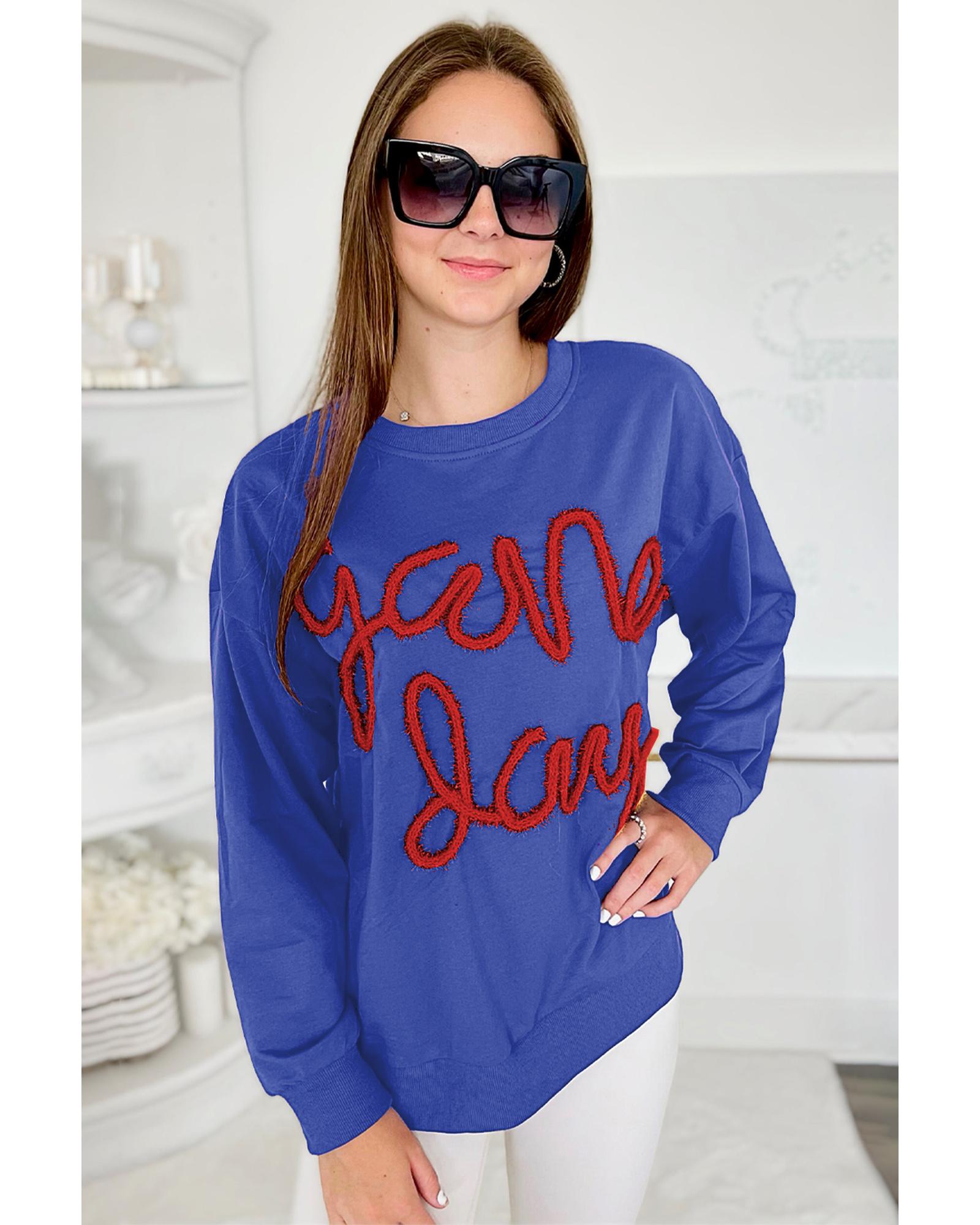 Dark Blue Tinsel Game Day Drop Shoulder Graphic Sweatshirt - Image 2