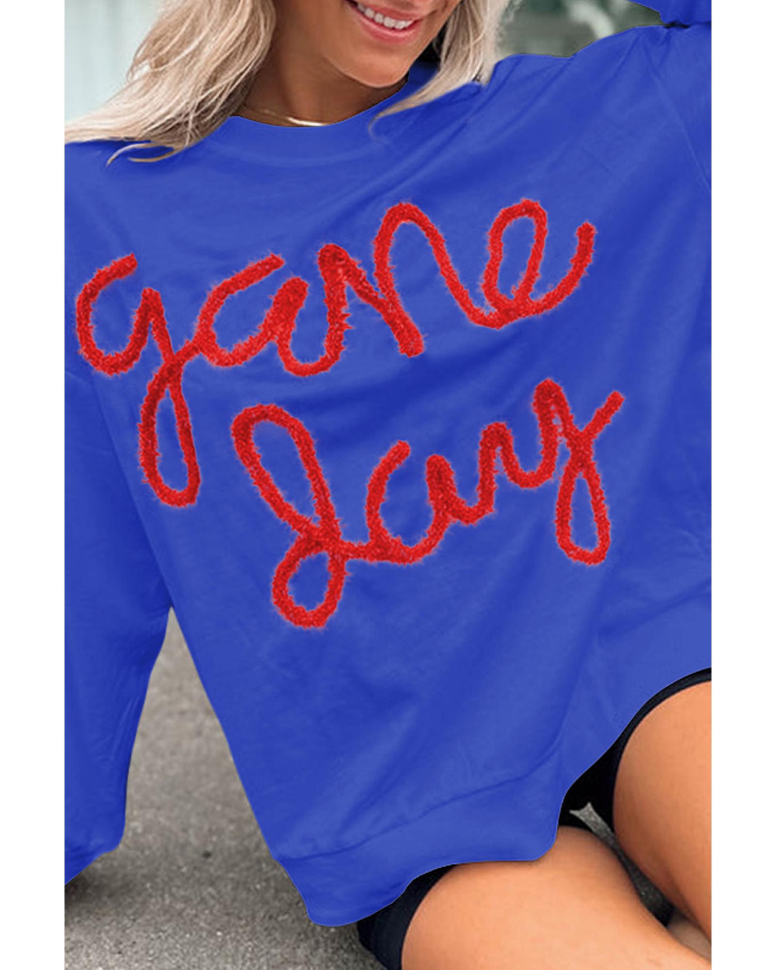 Dark Blue Tinsel Game Day Drop Shoulder Graphic Sweatshirt - Image 3