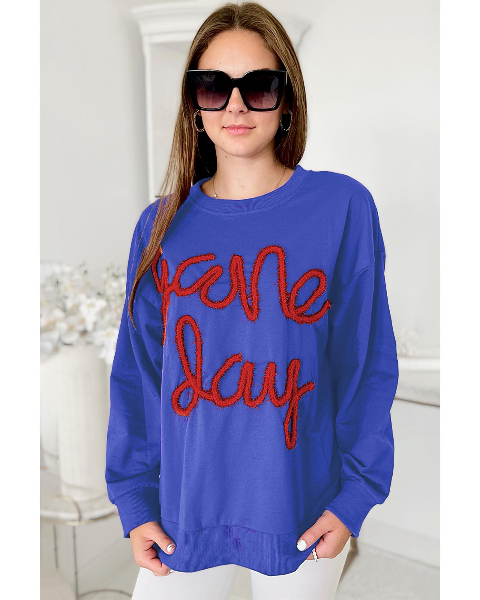 Dark Blue Tinsel Game Day Drop Shoulder Graphic Sweatshirt - Image 4
