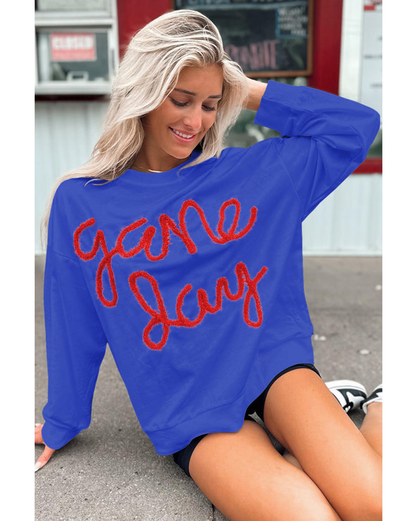 Dark Blue Tinsel Game Day Drop Shoulder Graphic Sweatshirt - Image 5