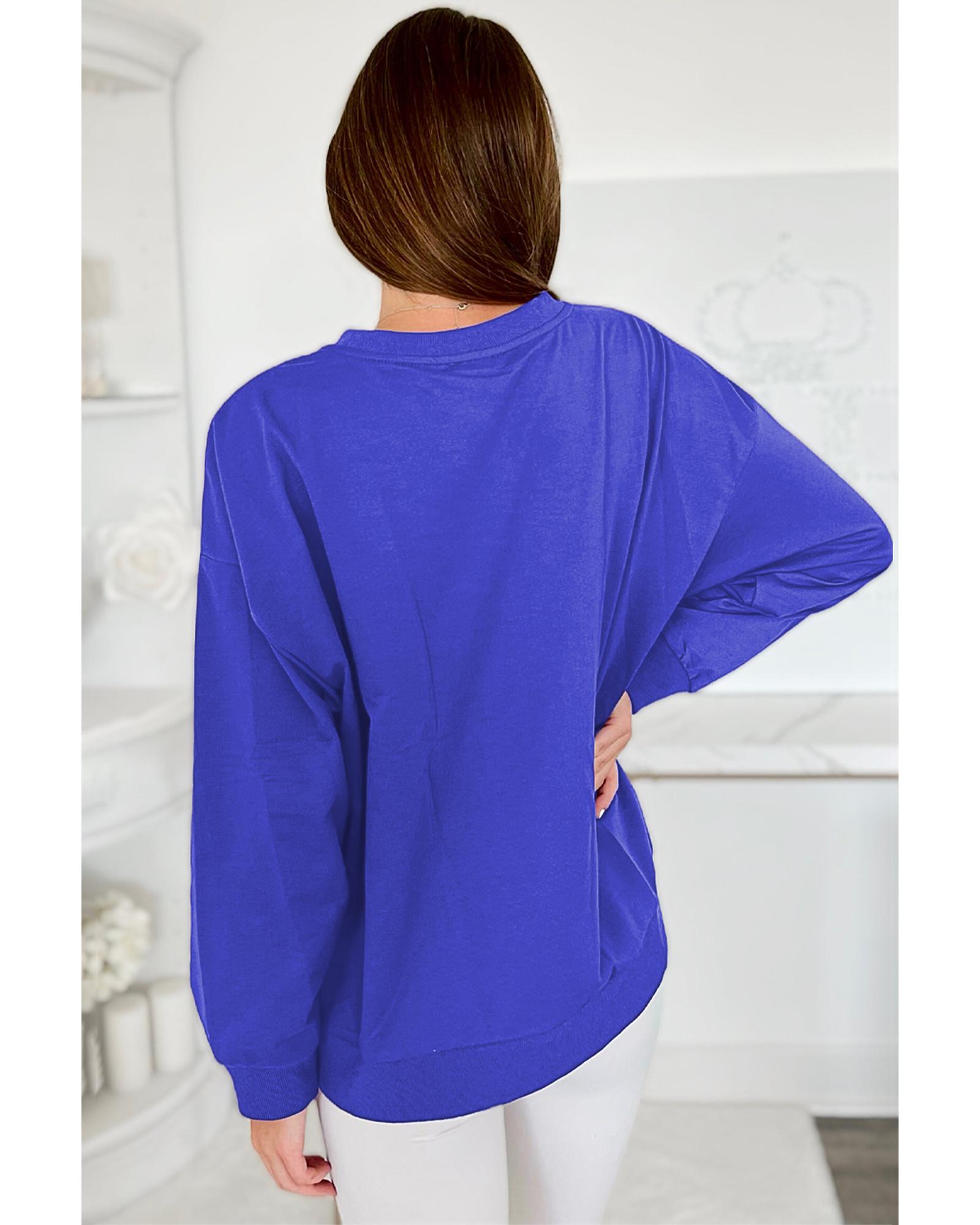 Dark Blue Tinsel Game Day Drop Shoulder Graphic Sweatshirt - Image 6