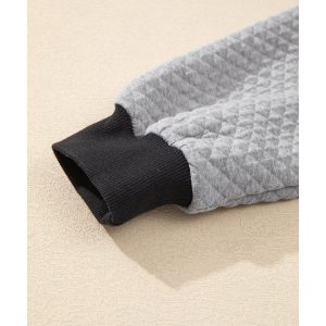 Light Grey Textured Colorblock Edge Buttoned Collar Sweatshirt