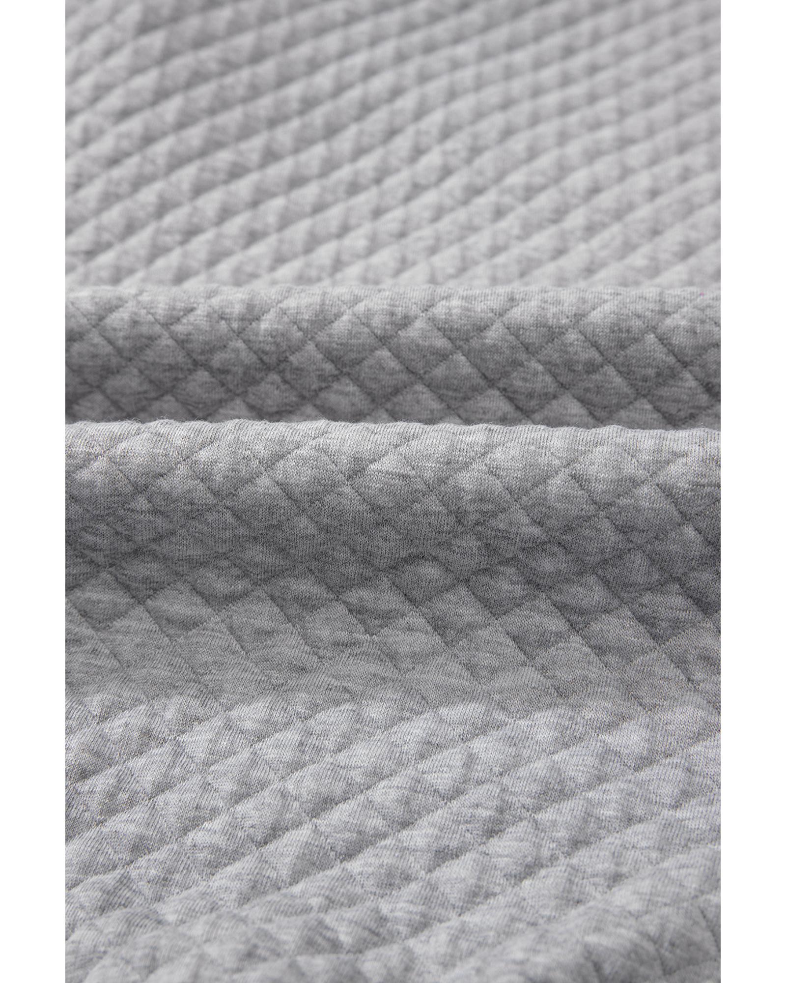 Light Grey Textured Colorblock Edge Buttoned Collar Sweatshirt - Image 2