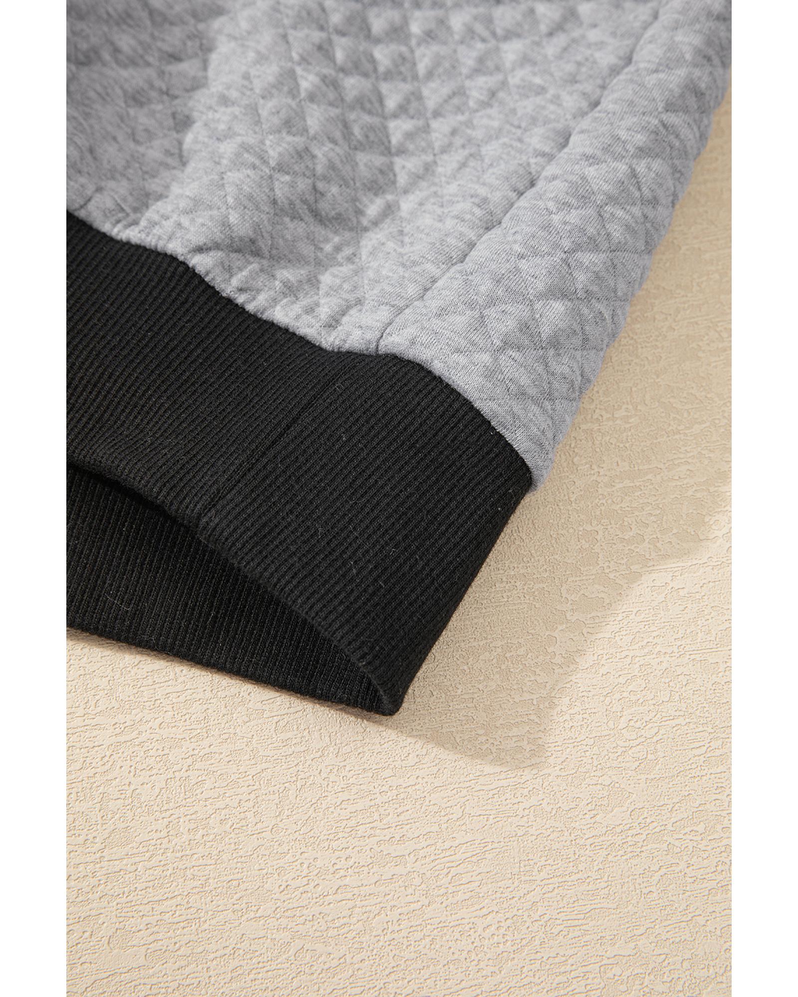 Light Grey Textured Colorblock Edge Buttoned Collar Sweatshirt - Image 7