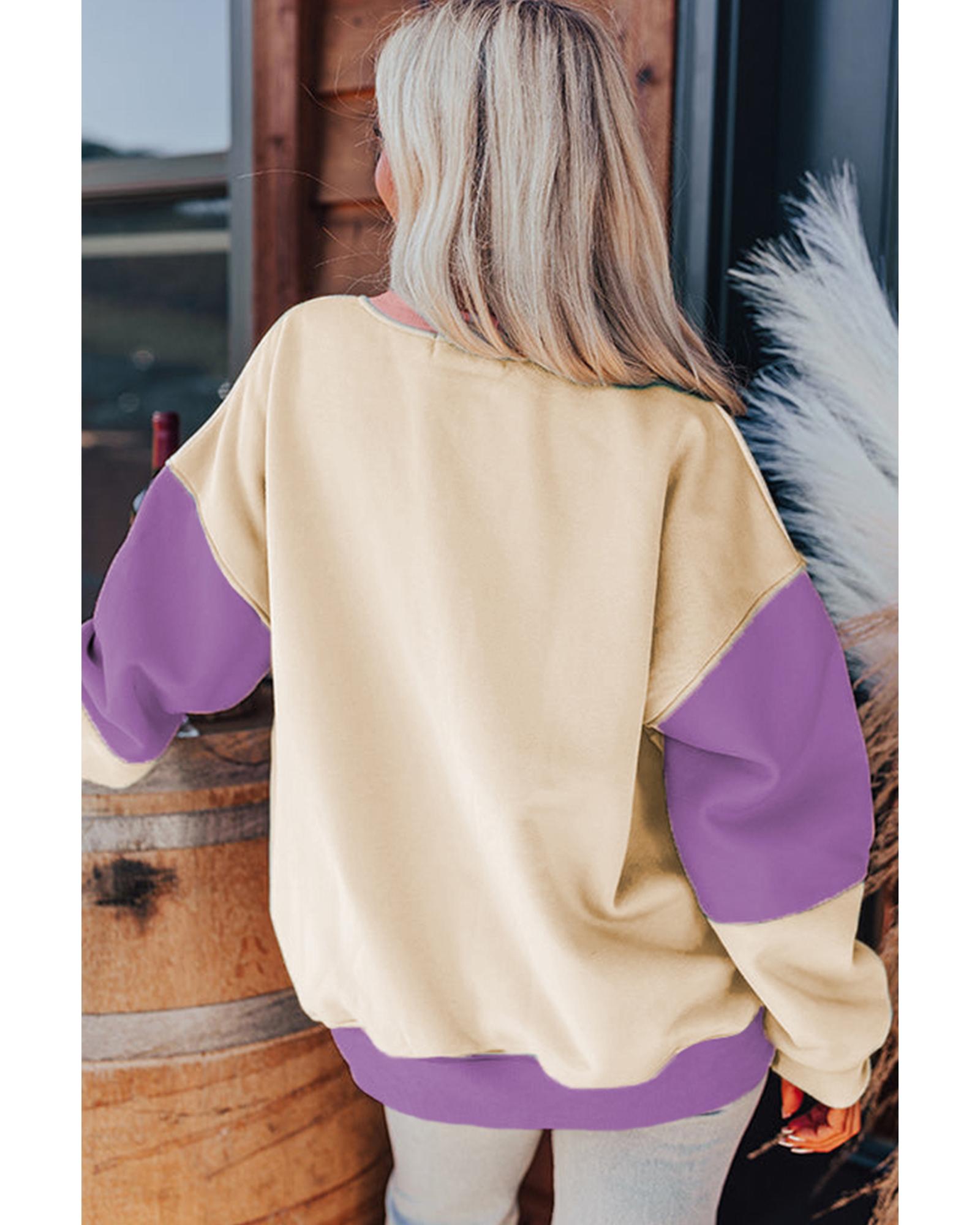 Meadow Mauve Colorblock Patchwork Drop Shoulder Sweatshirt