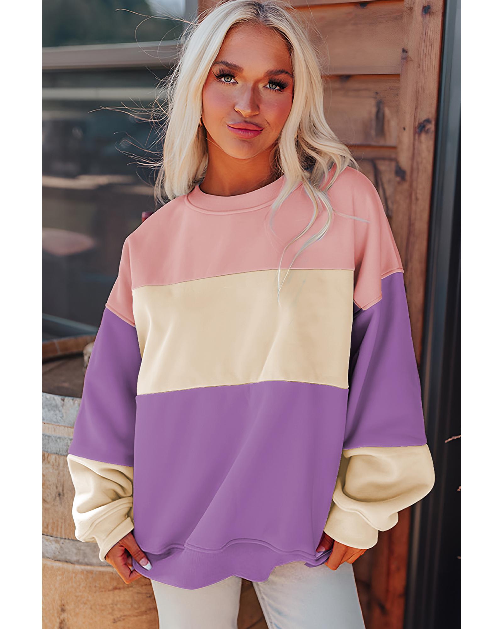 Meadow Mauve Colorblock Patchwork Drop Shoulder Sweatshirt - Image 2