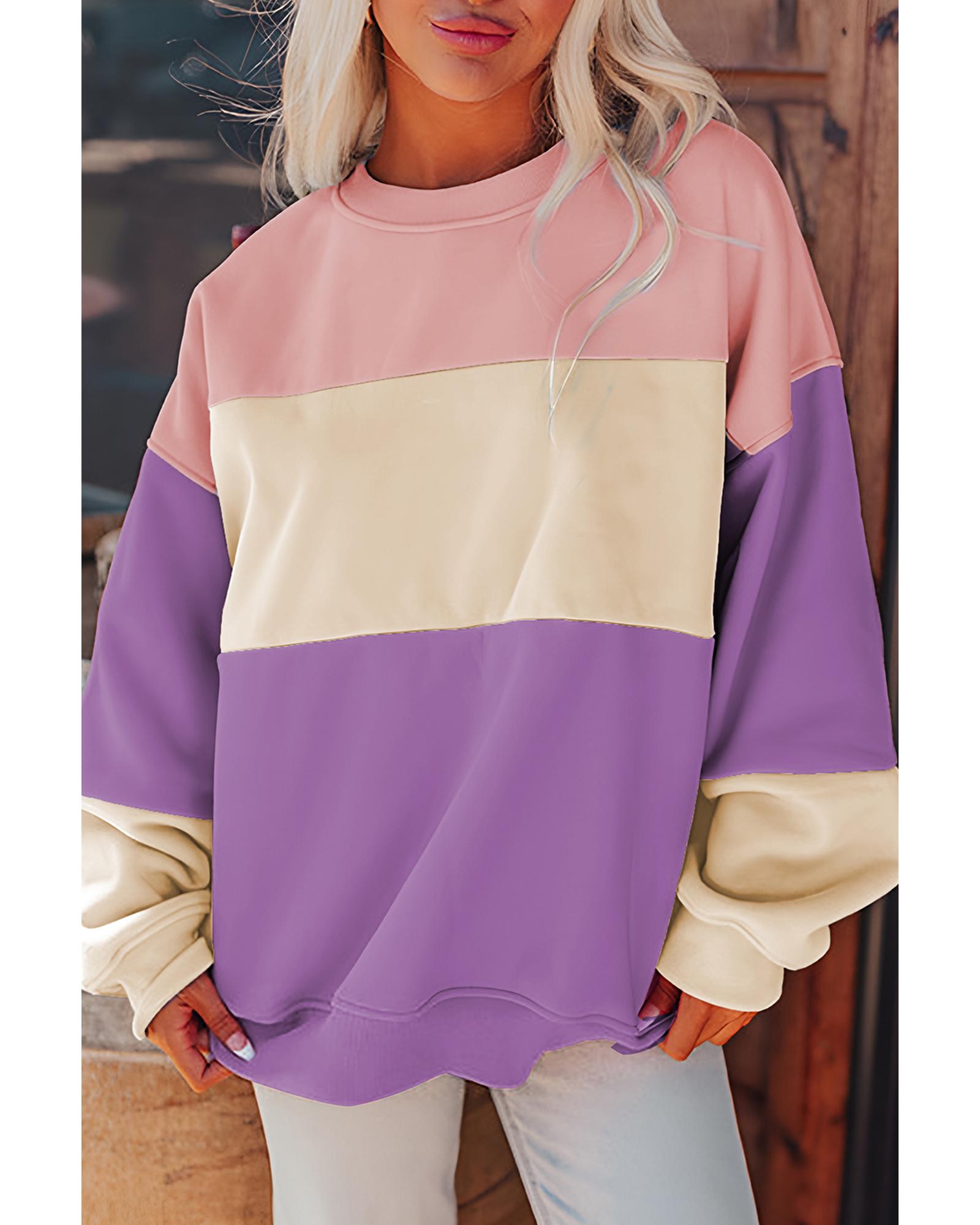 Meadow Mauve Colorblock Patchwork Drop Shoulder Sweatshirt - Image 4