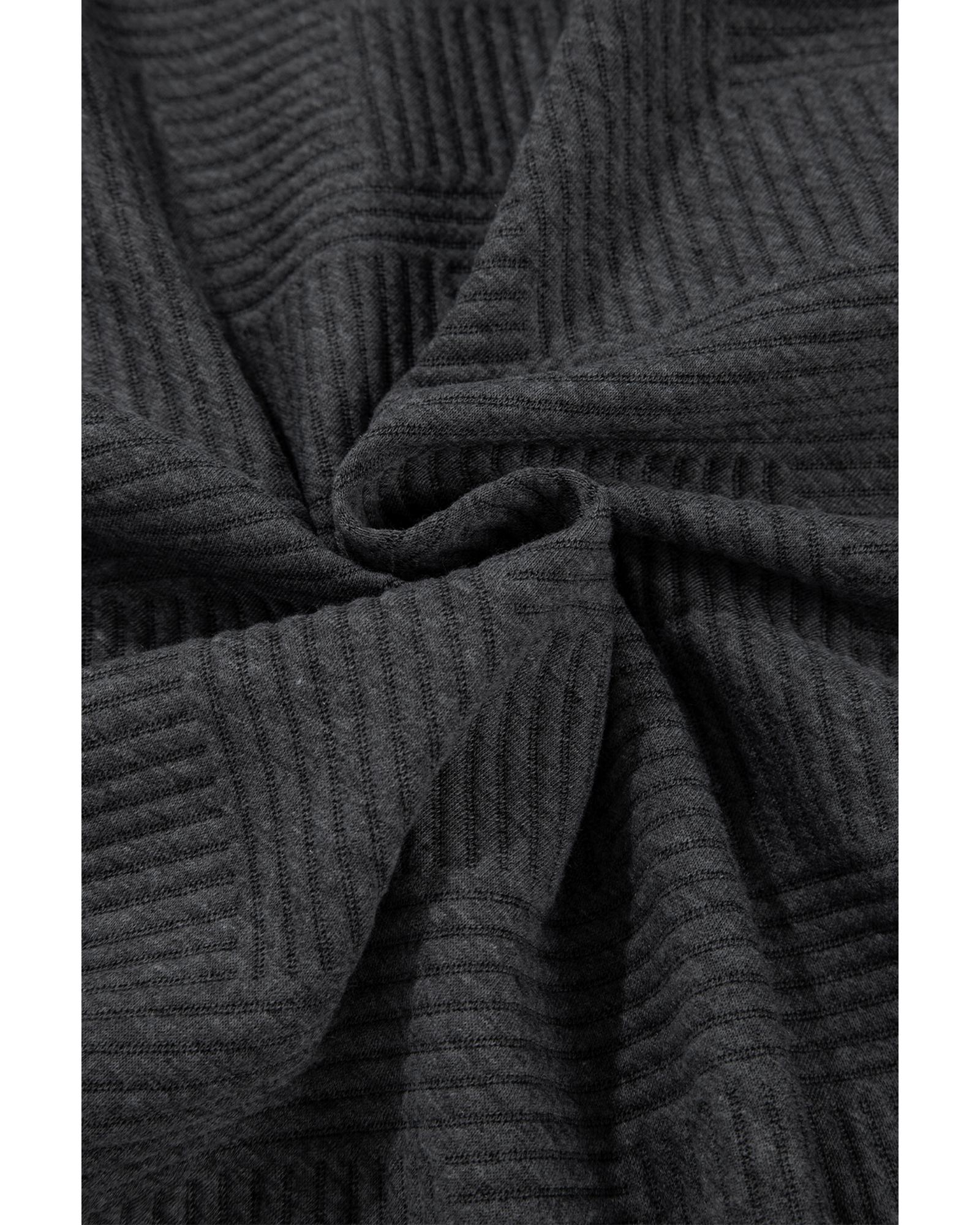 Gray Textured Color Block Kangaroo Pocket Drop Shoulder Hoodie - Image 6