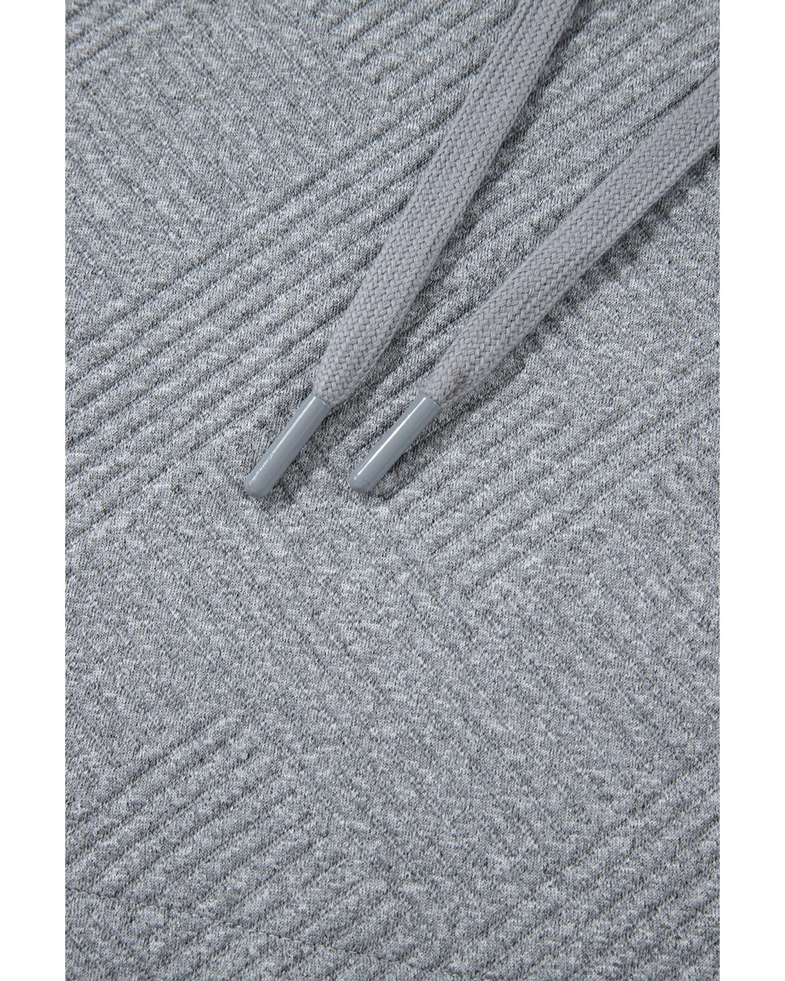 Gray Textured Color Block Kangaroo Pocket Drop Shoulder Hoodie - Image 7