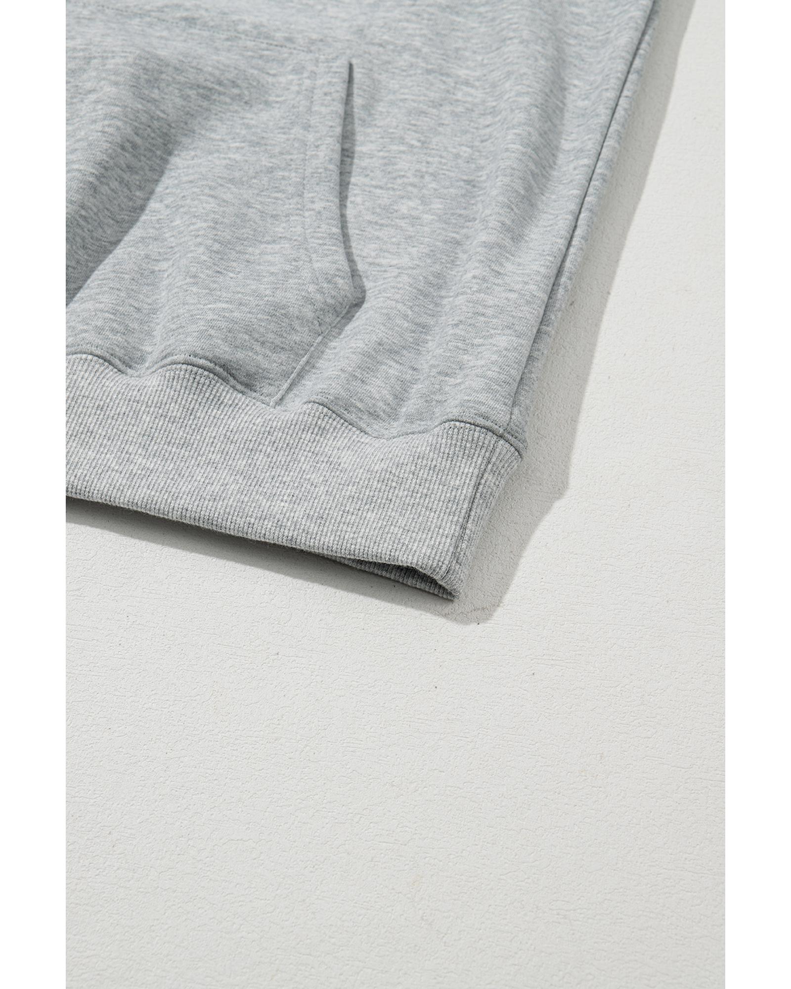 Light Grey Solid Color Fleece Lined Drawstring Hoodie with Pocket