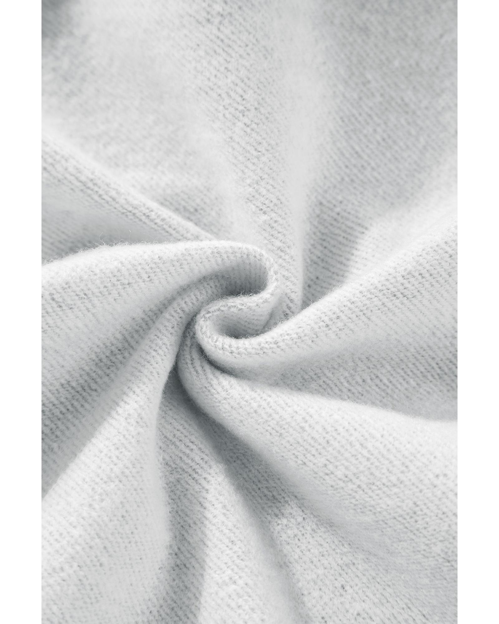 Light Grey Solid Color Fleece Lined Drawstring Hoodie with Pocket - Image 2