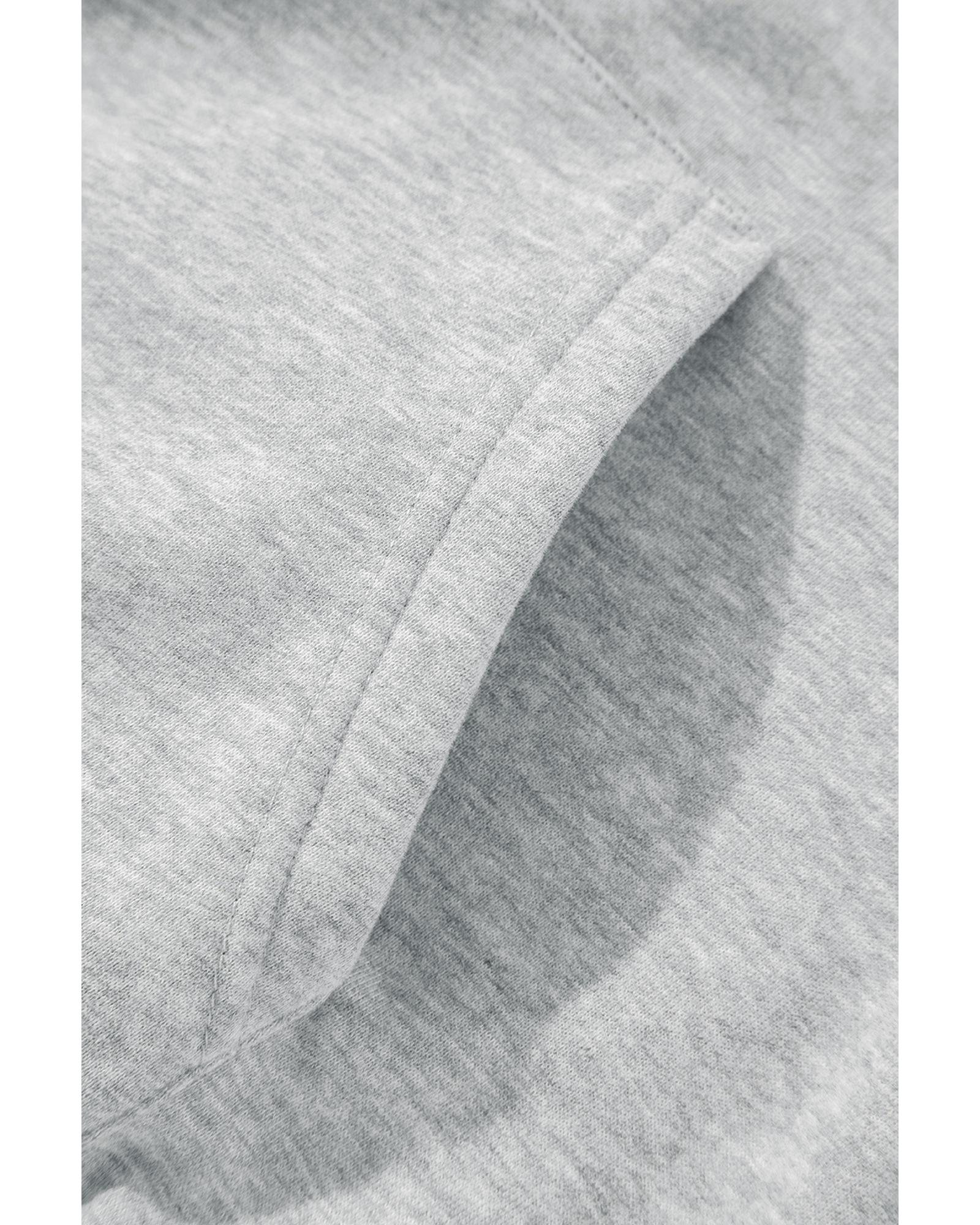 Light Grey Solid Color Fleece Lined Drawstring Hoodie with Pocket - Image 7