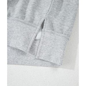 Gray Half Zipper Collared Drop Shoulder Side Slits Sweatshirt