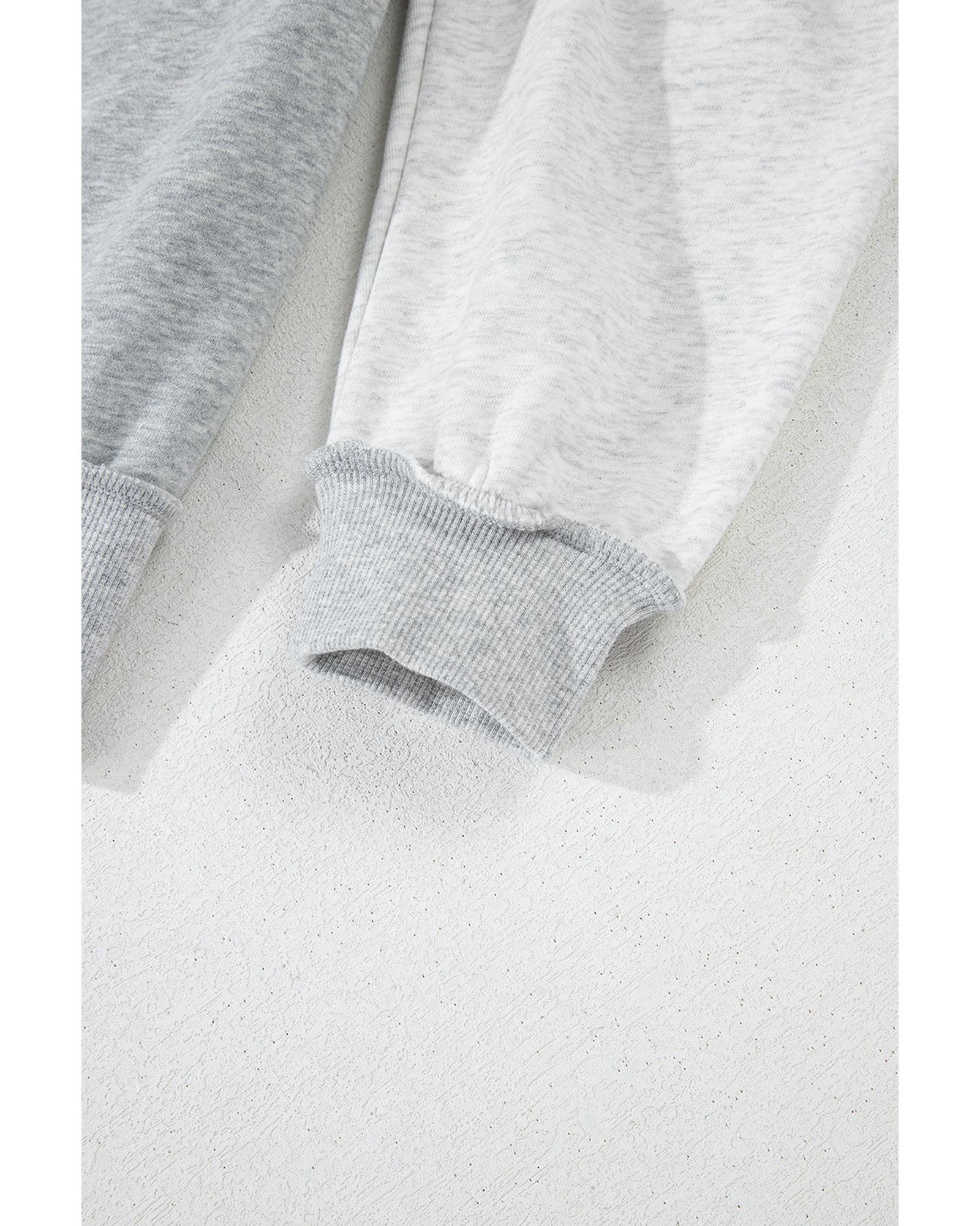 Gray Half Zipper Collared Drop Shoulder Side Slits Sweatshirt - Image 7