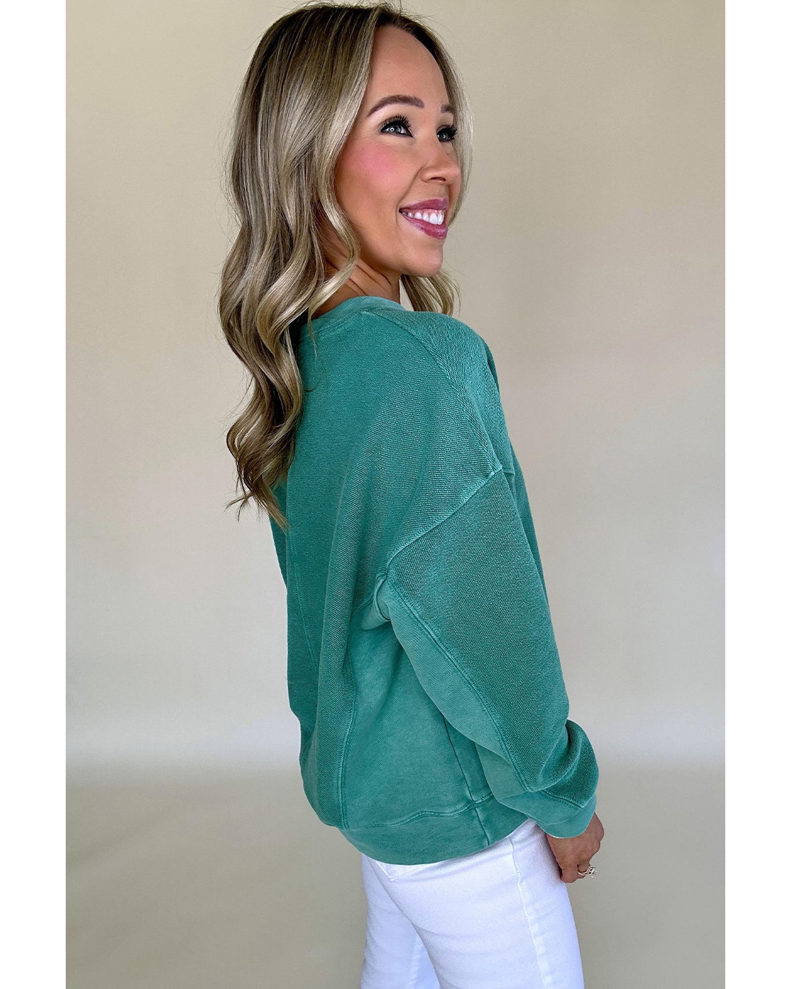 Skobeloff Solid Color Notched Neck Drop Shoulder Sweatshirt - Image 2