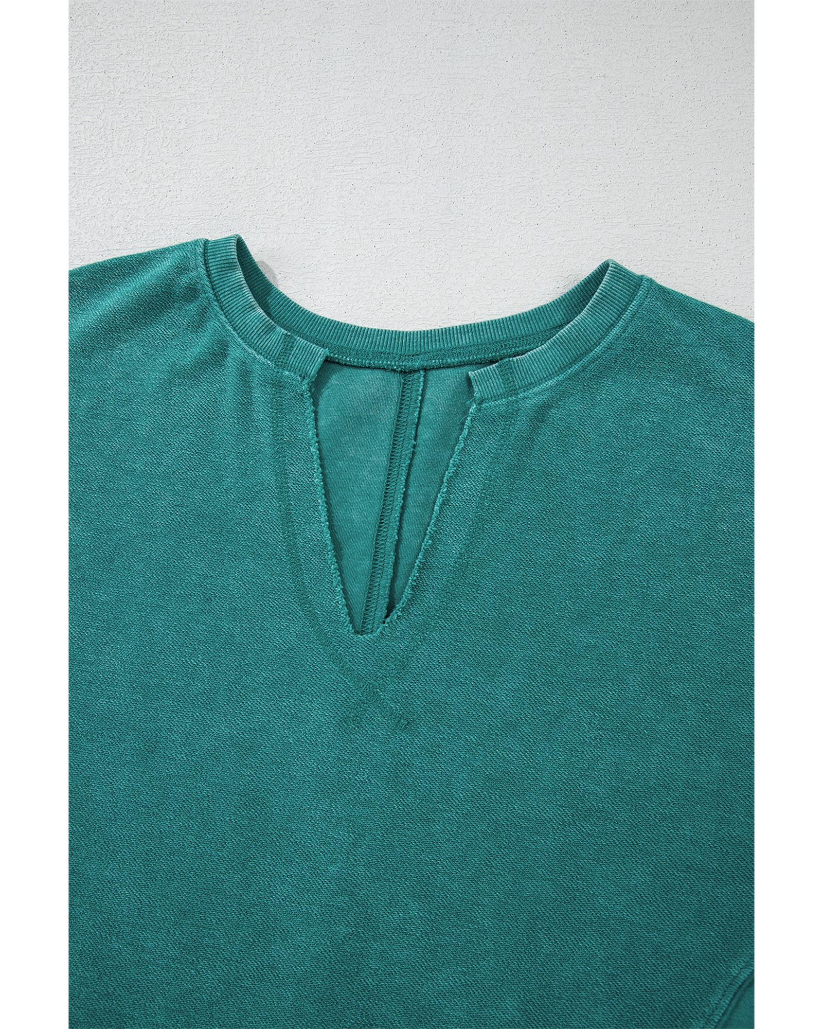 Skobeloff Solid Color Notched Neck Drop Shoulder Sweatshirt - Image 3