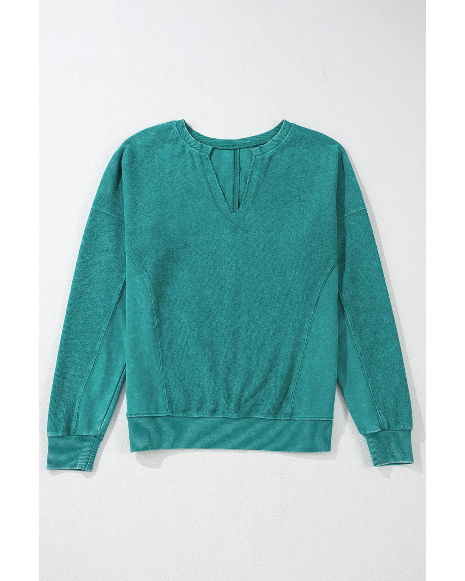 Skobeloff Solid Color Notched Neck Drop Shoulder Sweatshirt - Image 5