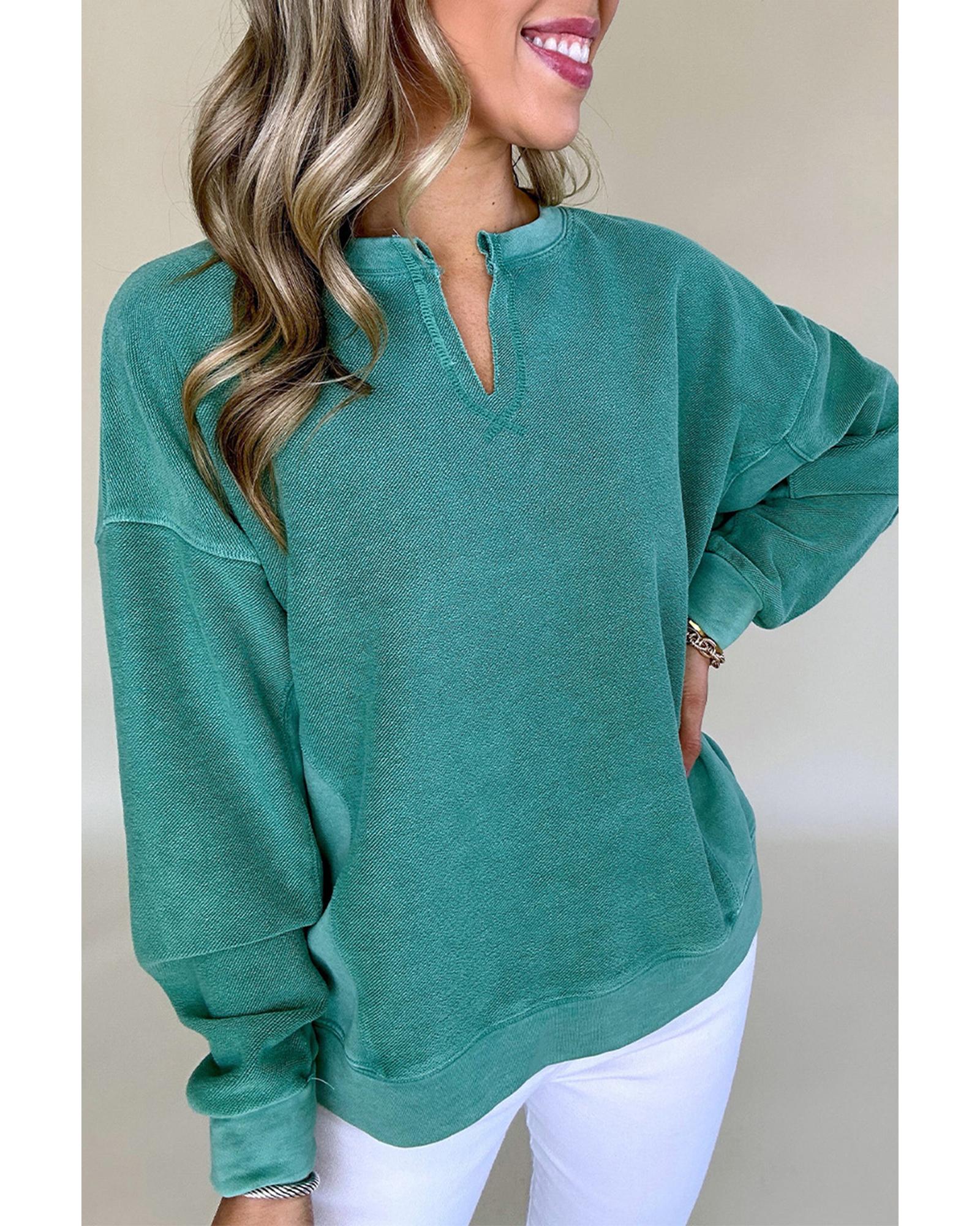Skobeloff Solid Color Notched Neck Drop Shoulder Sweatshirt - Image 7