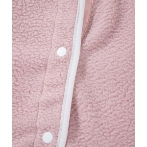 Fushia Stand Neck Half Button Zip Pocket Plush Sweatshirt