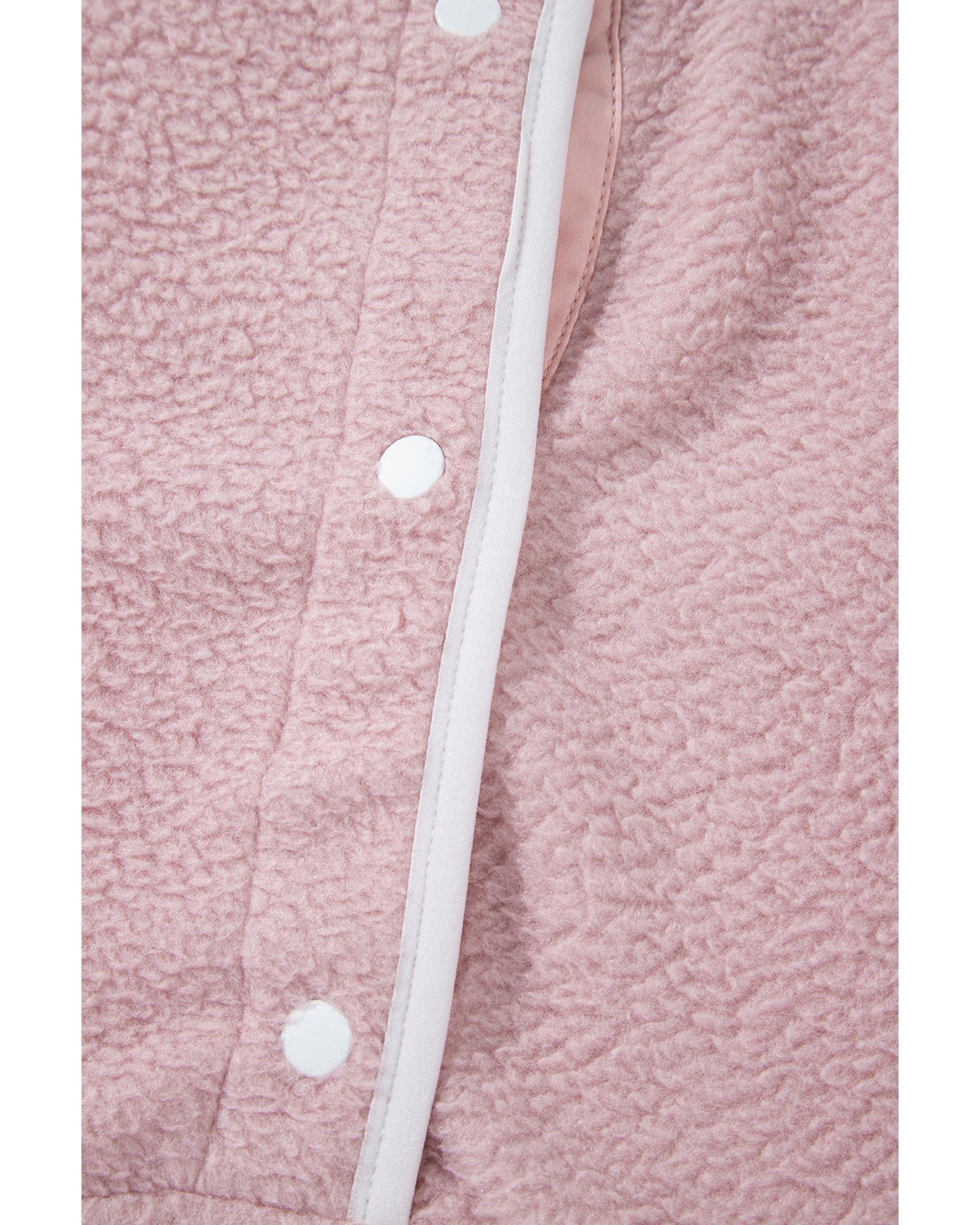 Fushia Stand Neck Half Button Zip Pocket Plush Sweatshirt