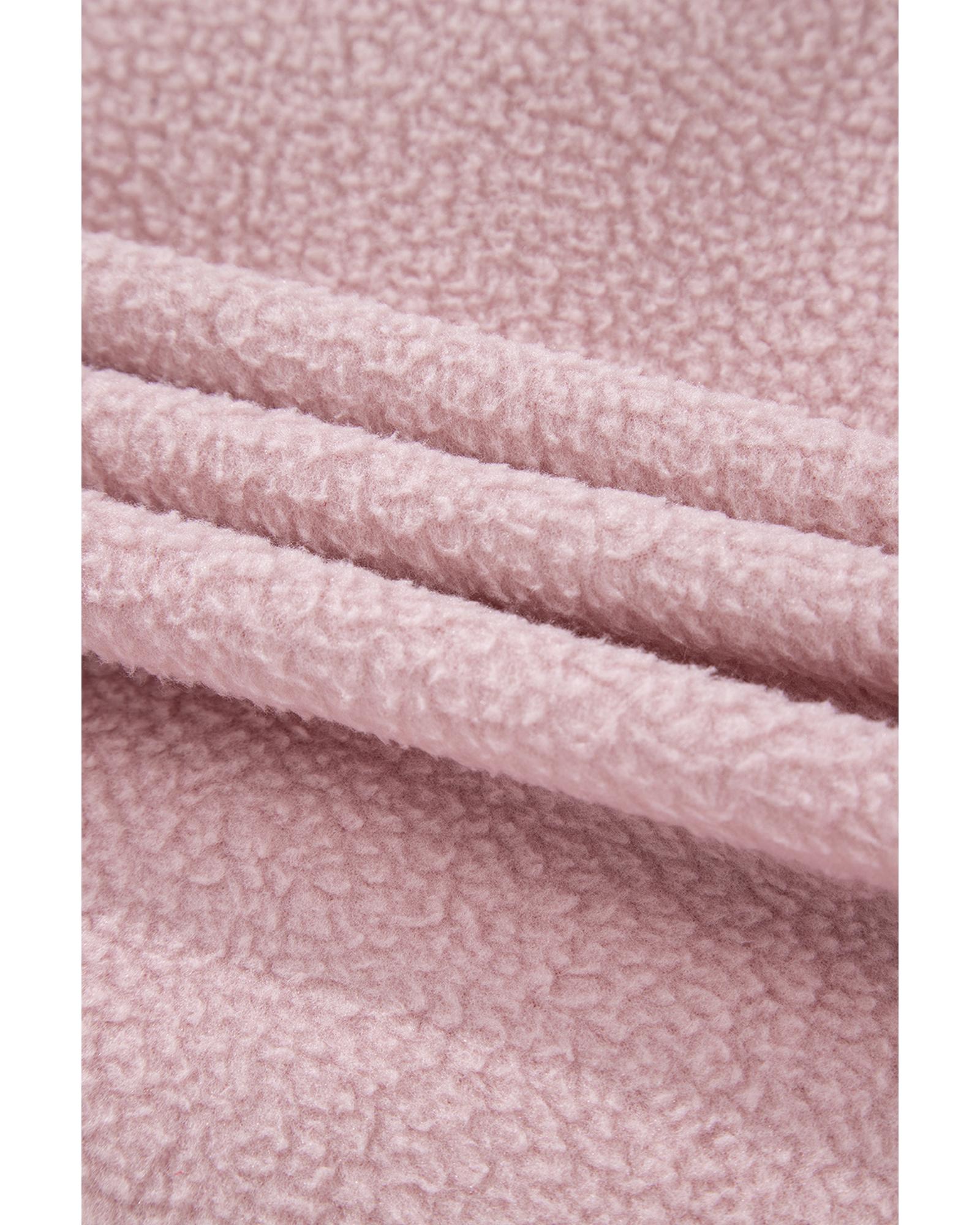 Fushia Stand Neck Half Button Zip Pocket Plush Sweatshirt - Image 7