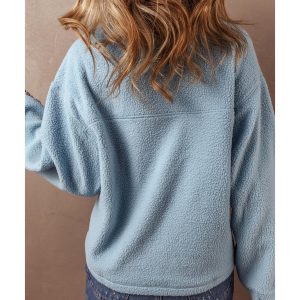 Myosotis Collared Zipper Drop Shoulder Fleece Sweatshirt