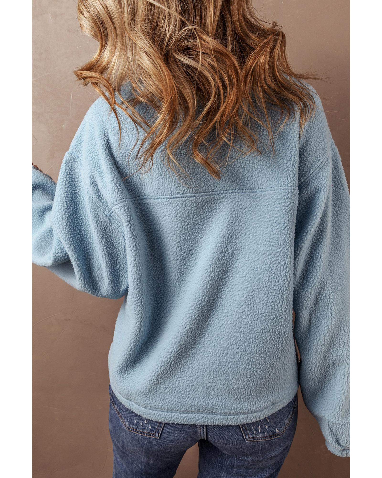 Myosotis Collared Zipper Drop Shoulder Fleece Sweatshirt